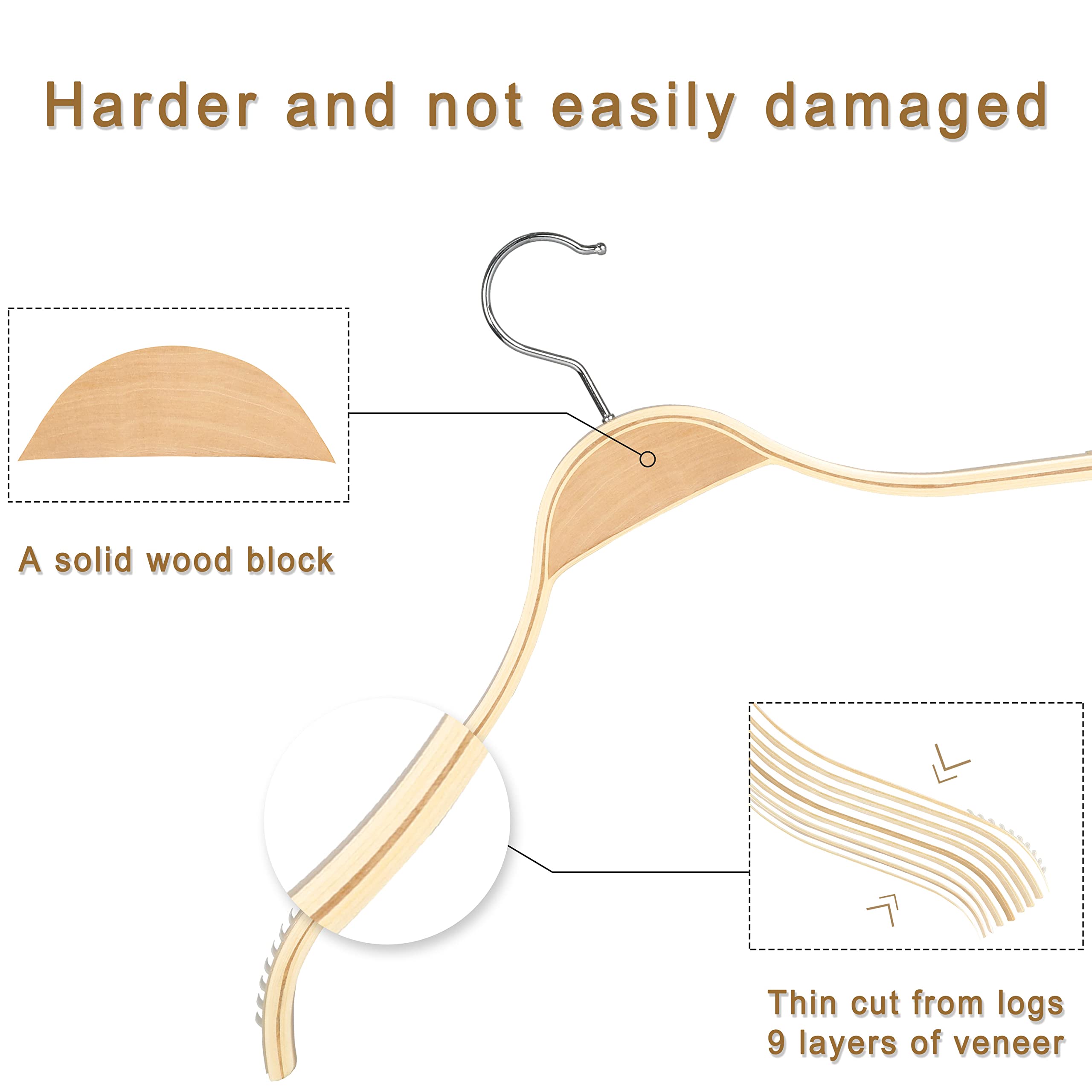 TOPIA HANGER Grucce sottili in legno naturale, confezione da 18 pezzi, con impugnature in gomma extra morbida, alla moda di alta qualità, antiscivolo e grinze, per canottiere, maglioni, giacche,