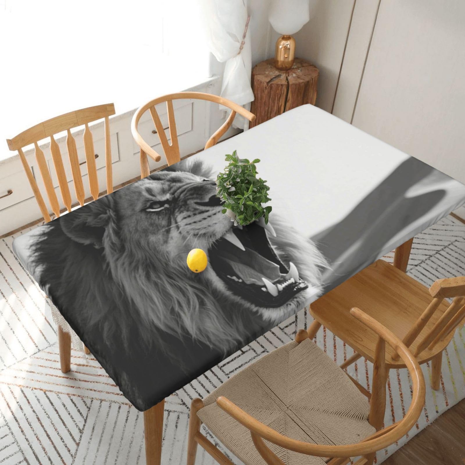 Fodpand Black Lion Spandex Fitted Tablecloth For 5 Foot Rectangle Tables,Waterproof Picnic Table Cover Stretch Table Cloth Washable Table Protector For Picnic, Camping, Outdoor