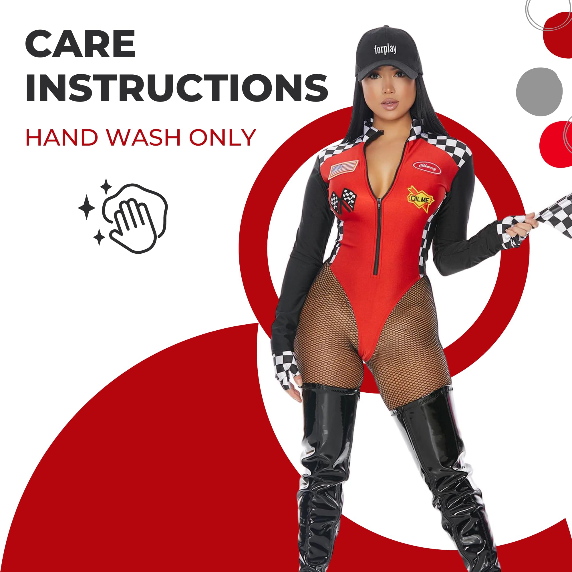 Forplay Costume da donna 4 pezzi. Sexy Racer, Rosso, Small/Medium 6-8.5 US