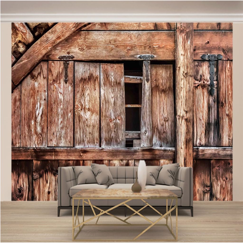 Papier peint panoramique trompe l'oeil 3d cabane en rondins intissé pour salon 200x140cm