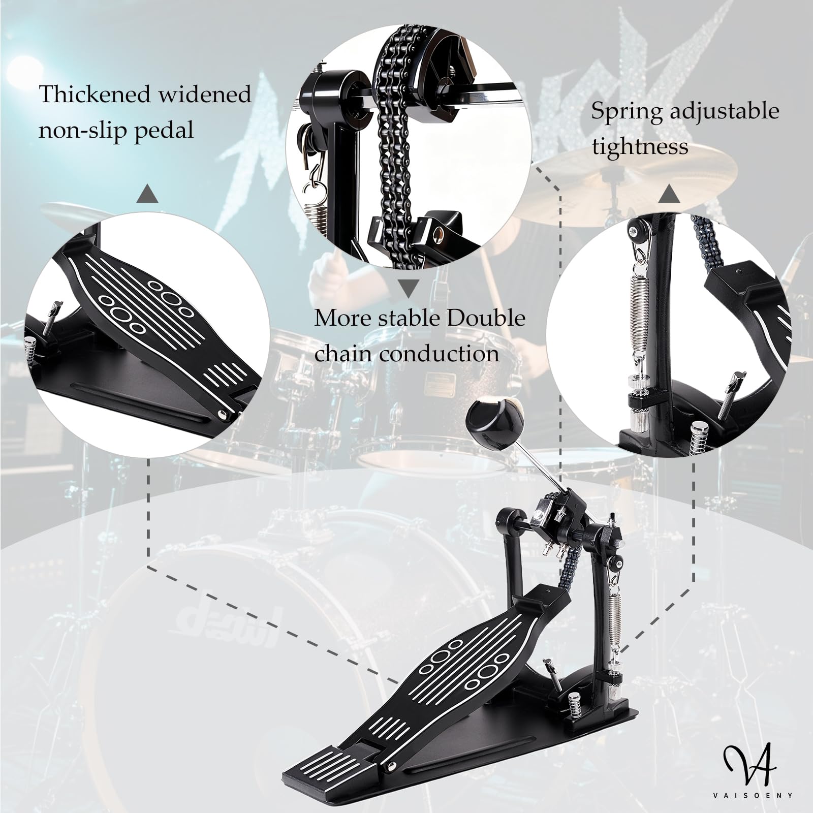 Bass Drum Pedal, Doppelkette Kickdrum Pedal für Bass Drum und Drum Set (V-DC-ST13)