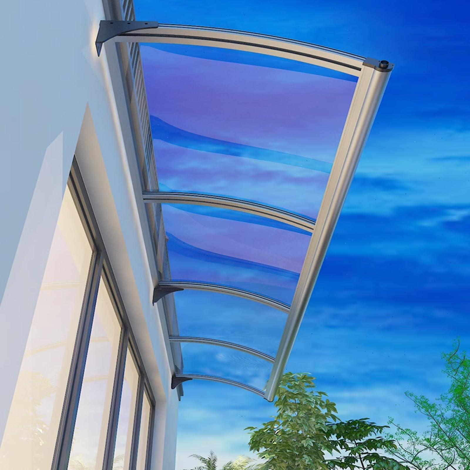 GJMSSMY Aluminum Door Canopy, UV Protection Awning for Home Entryway, 2.5mm Polycarbonate Cover, Arched Design, Window Shade (80x240cm/32 x94)