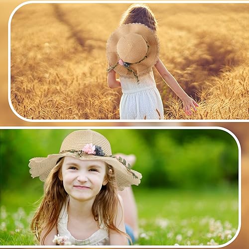 Miniatura 3 de 2 sombreros de paja de verano para niñas y niños, de ala ancha, sombrero de paja para el sol, protección UV, sombrero de playa para niñas al aire