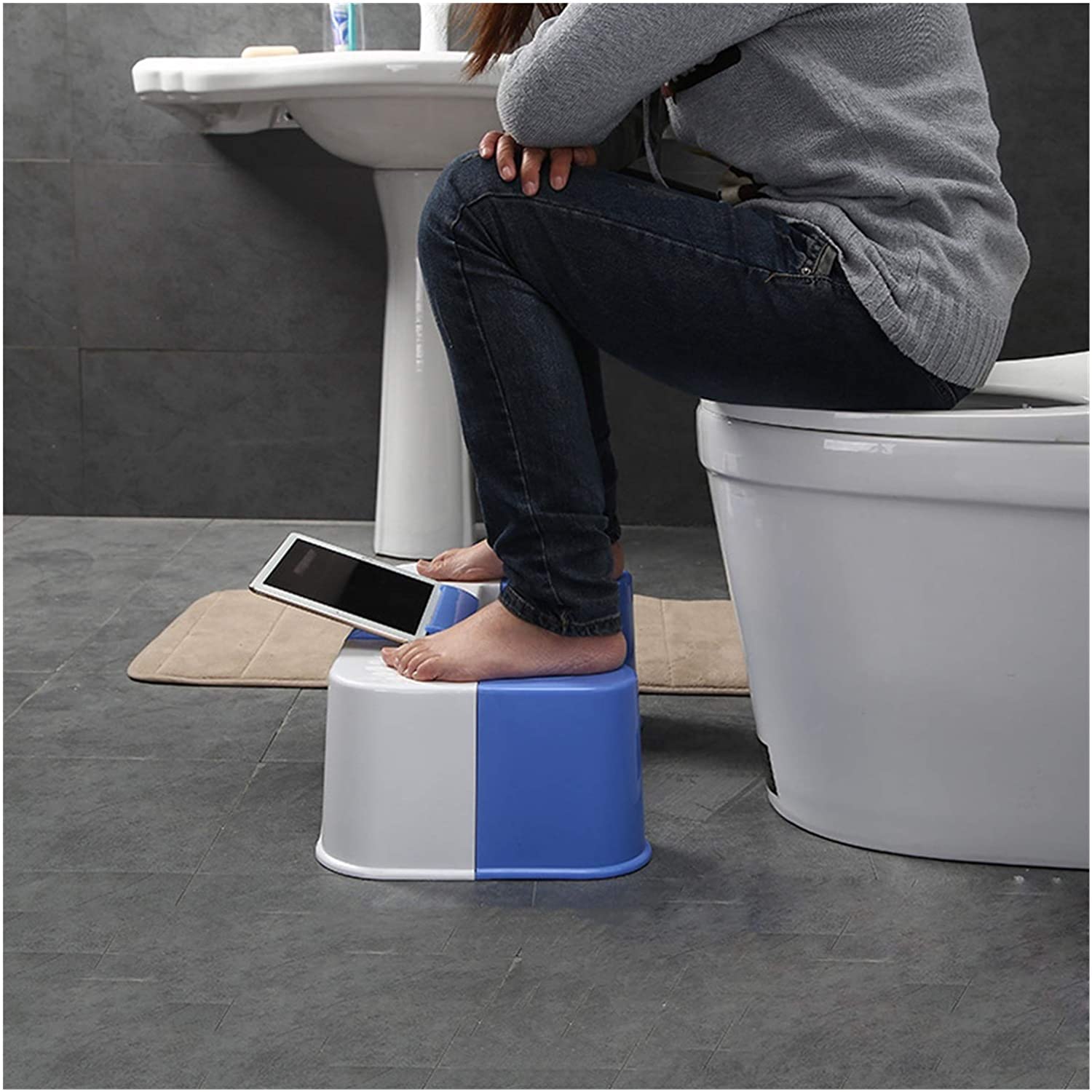 ACiyD Hockhocker Slip Toiletten-Fußhocker Töpfchenhocker Hockenhocker Klappbarer Toilettenhocker Hockhocker Töpfchenhocker Telefonhalter-Design (Color : Phone Holder White) (Paper Box White)