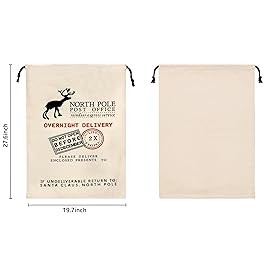 HBlife Canvas Santa Sack, 19.7 X 27.6 Inch Large Santa Bags for Gifts, Personalized Christmas Sacks for Presents with Drawstring, 3 Pack F