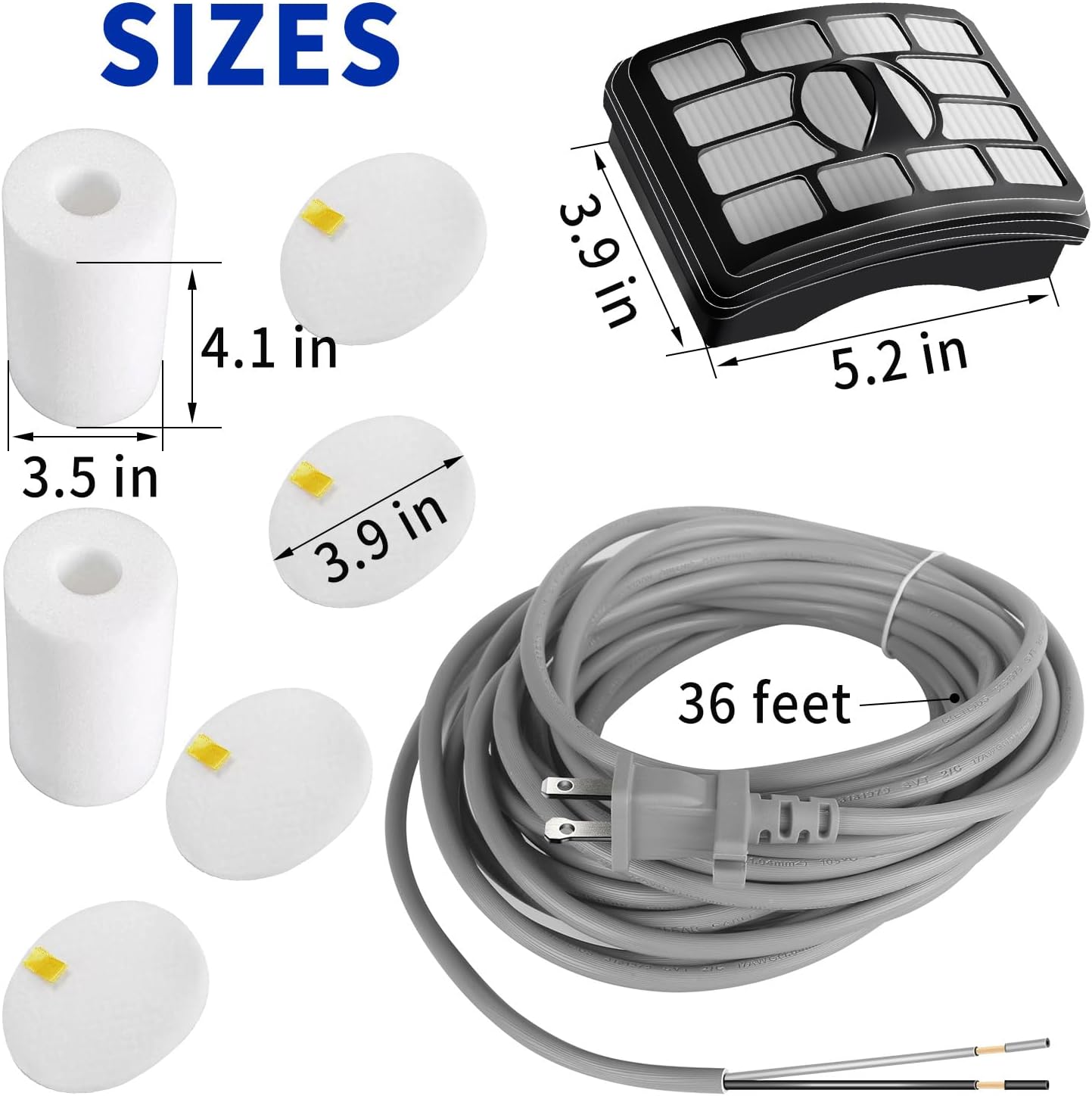 36ft Vacuum Cleaner Power Cord & 1-Pack HEPA Filters Combo Kit for Shark Rotator Pro Lift-Away NV500 NV501 NV502 NV552 Upright Vacuum Extension Cord