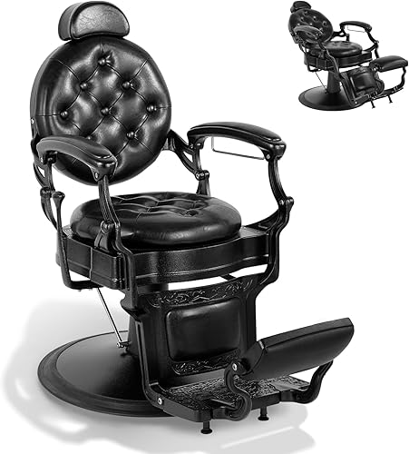 Silla de peluquero clásica hidráulica profesional vintage resistente con reposacabezas de altura ajustable para salón y hogar (negro)