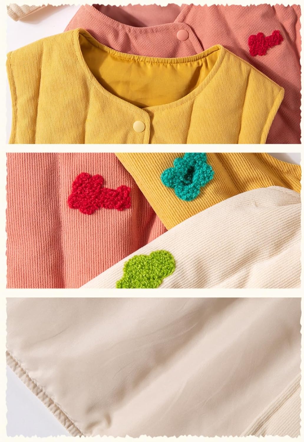 Little Girls Casual Corduroy Quilted Vest, Soft Lightweight Puffer Gilet with Snap Buttons & Applique for Warm Layering