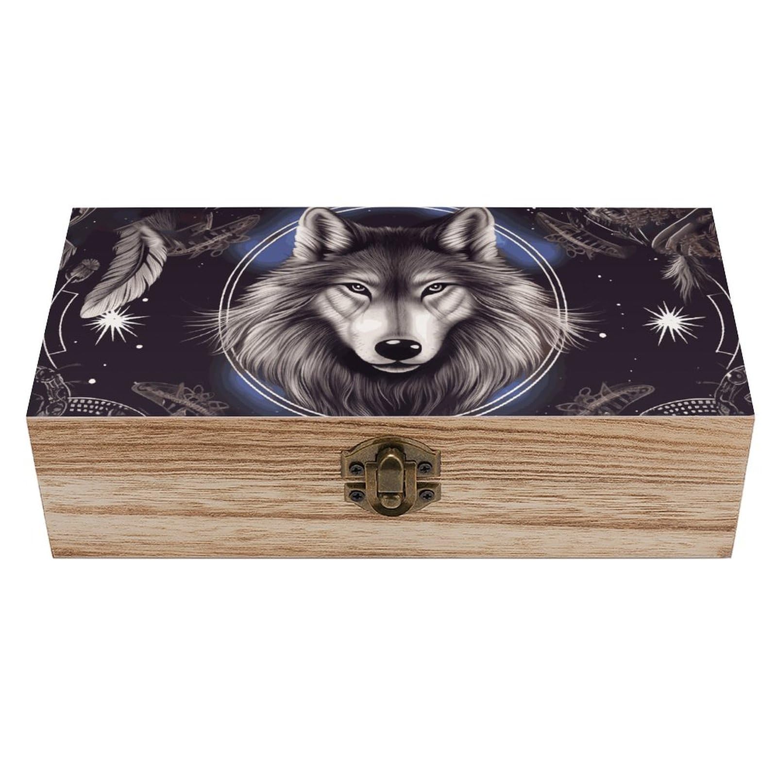 Boîte souvenirs bois attrape-rêves loup, cadeau idéal de mariage