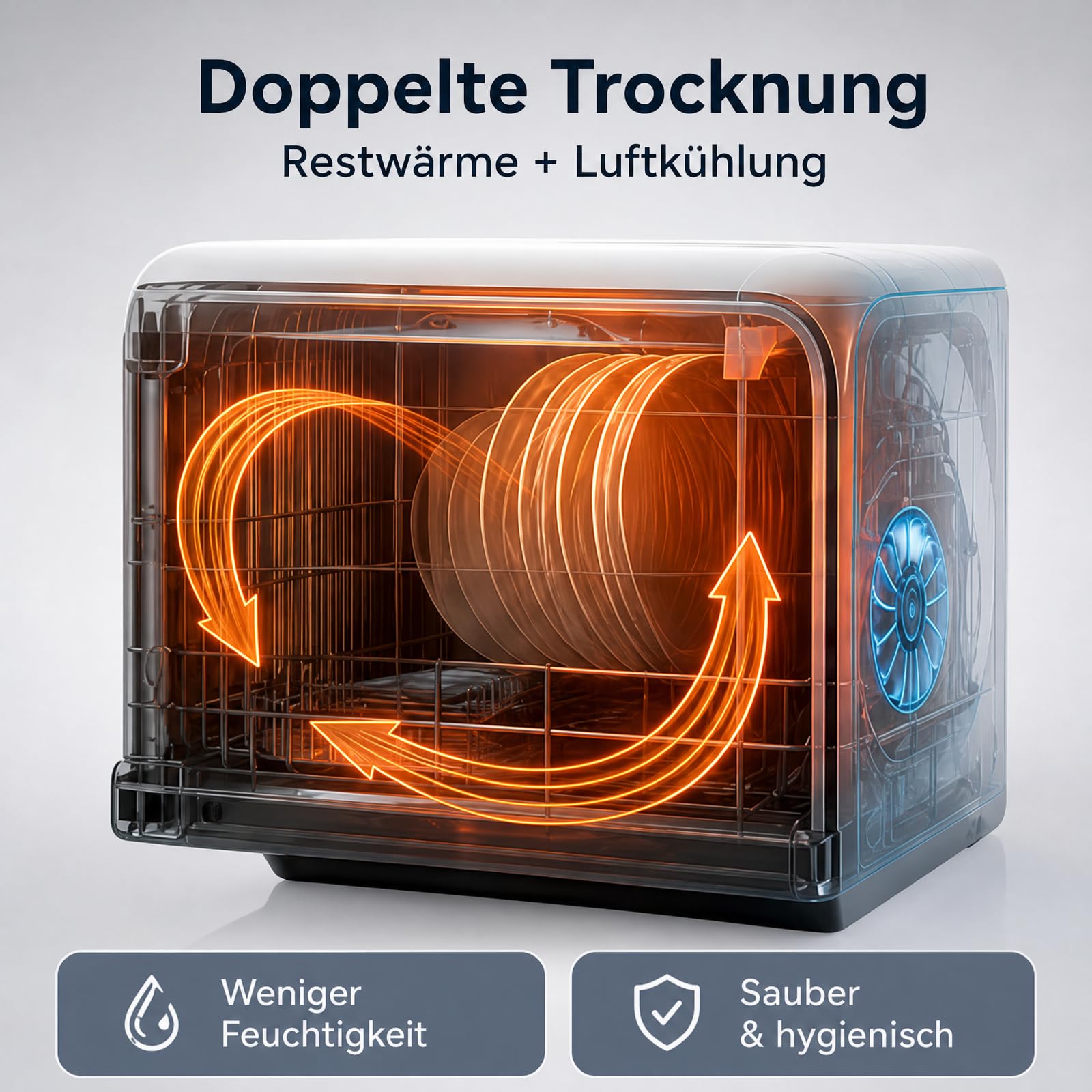 Mini Geschirrspüler Tischgeschirrspüler 800W 3 Programme Touch | Für 4 bis 6 Gedecke mit Warmluft- und Restwärmetrocknung, ideal für Küche, Wohnung und Büro