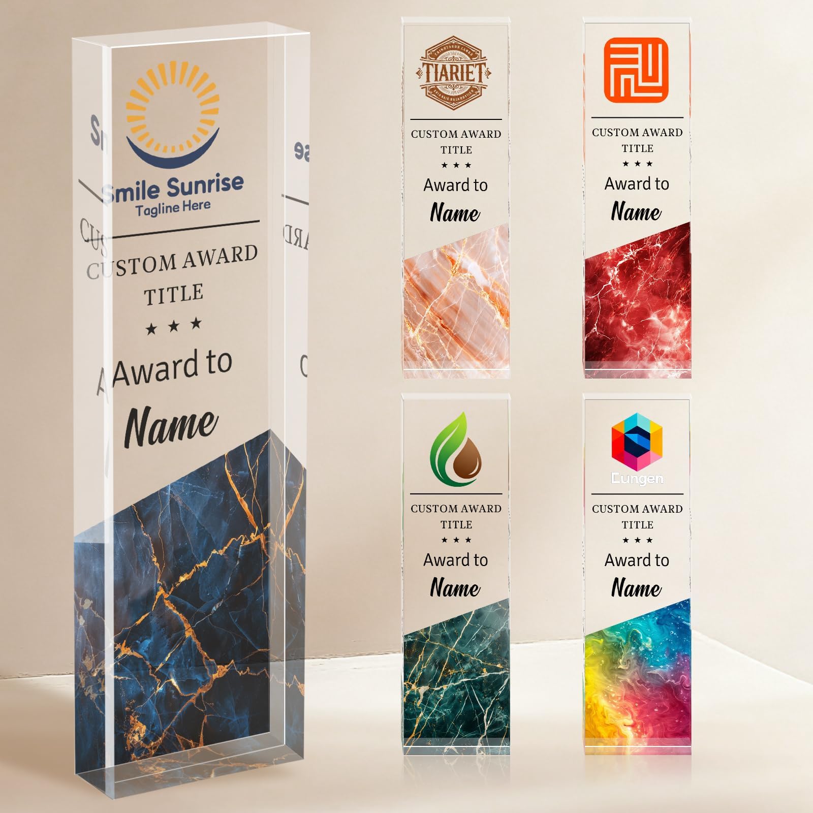Custom Acrylic Trophy Award, Personalized Desk Trophy with Logo & Text, Corporate Recognition for Employee Appreciation, Team Awards, Bulk Office Gifts