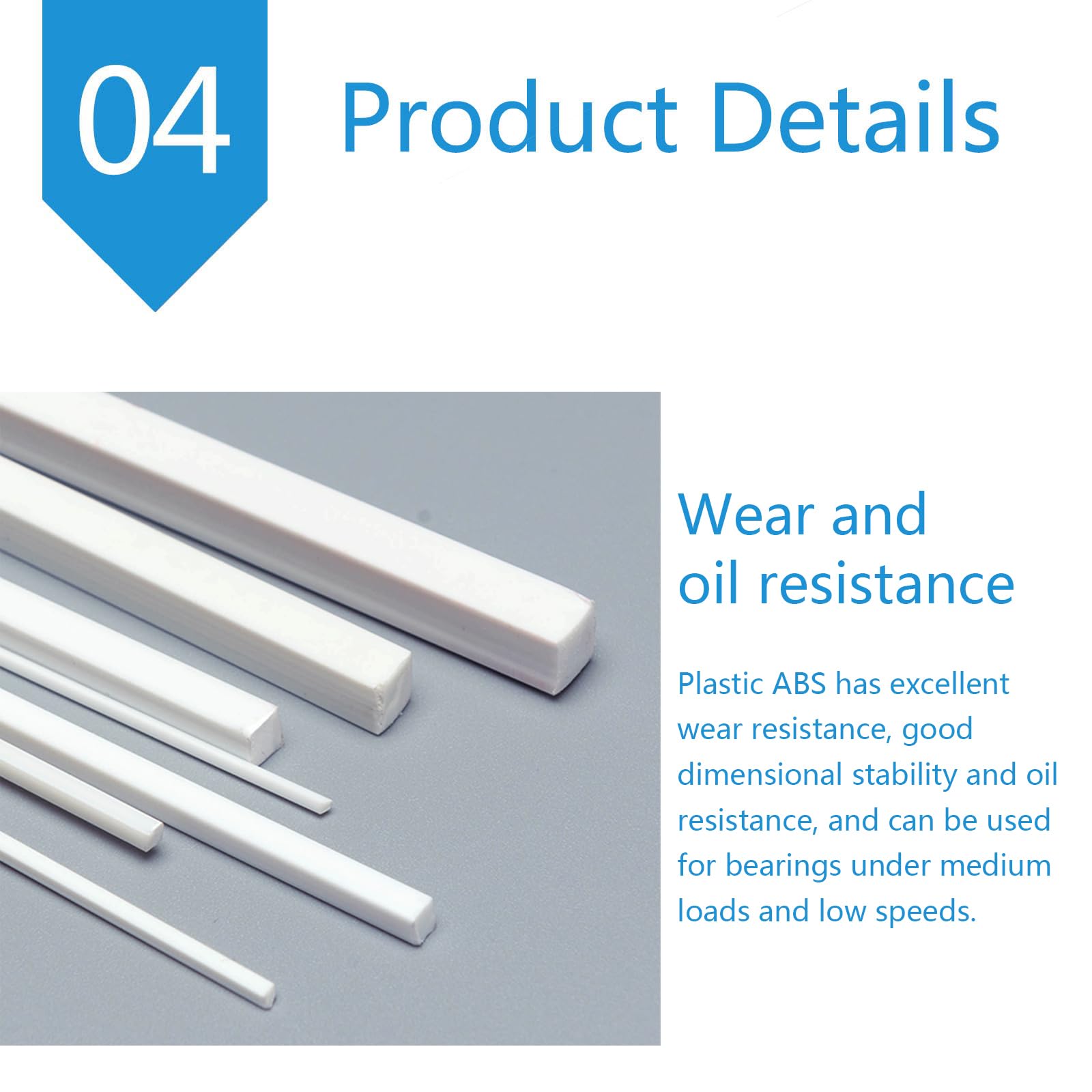 Tiges carrées en plastique ABS blanc 1-2mm longueur latérale 500mm 10 pièces