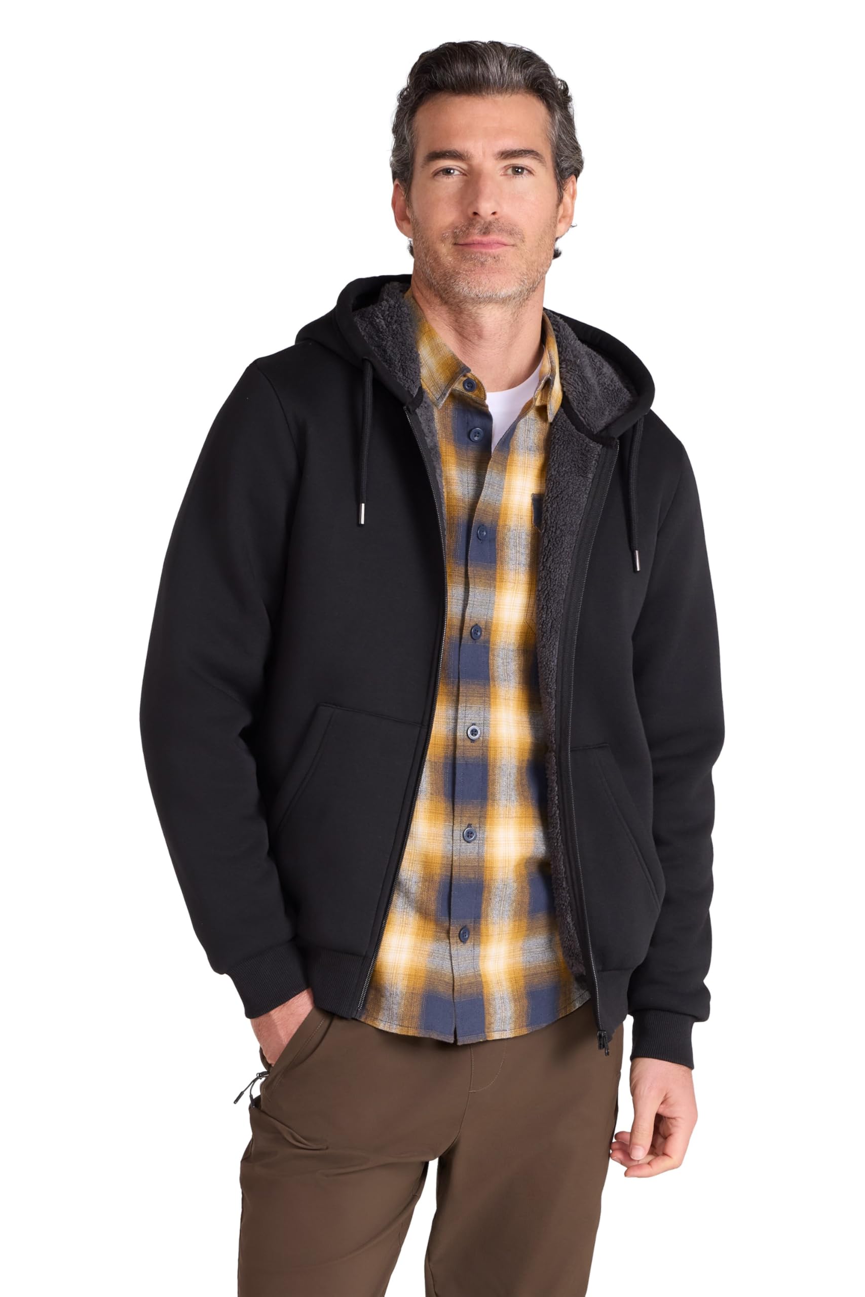 Dalton Mens Borg Lined Hoodie - Black