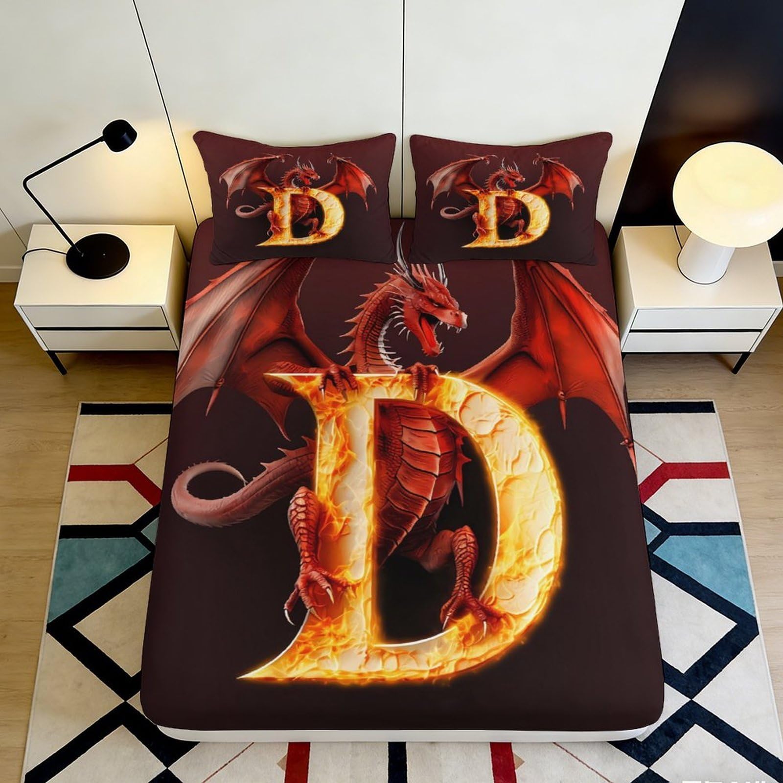 3D Printed Dragon Pattern Microfiber Fitted Sheet Deep Pocket Non-Slip Dragon Mattress Fitted Cover for Bedroom Adults Teens 200x200x25cm 90x200x25cm