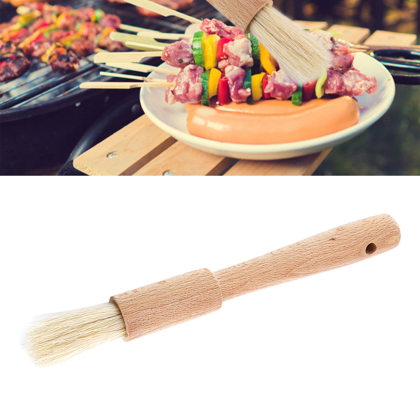 Ibasenice 1pezzi Penne Per Barbecue Manico In Legno Pennello Per Olio Per Imbastire Salse Resistente E Pratico Da Usare