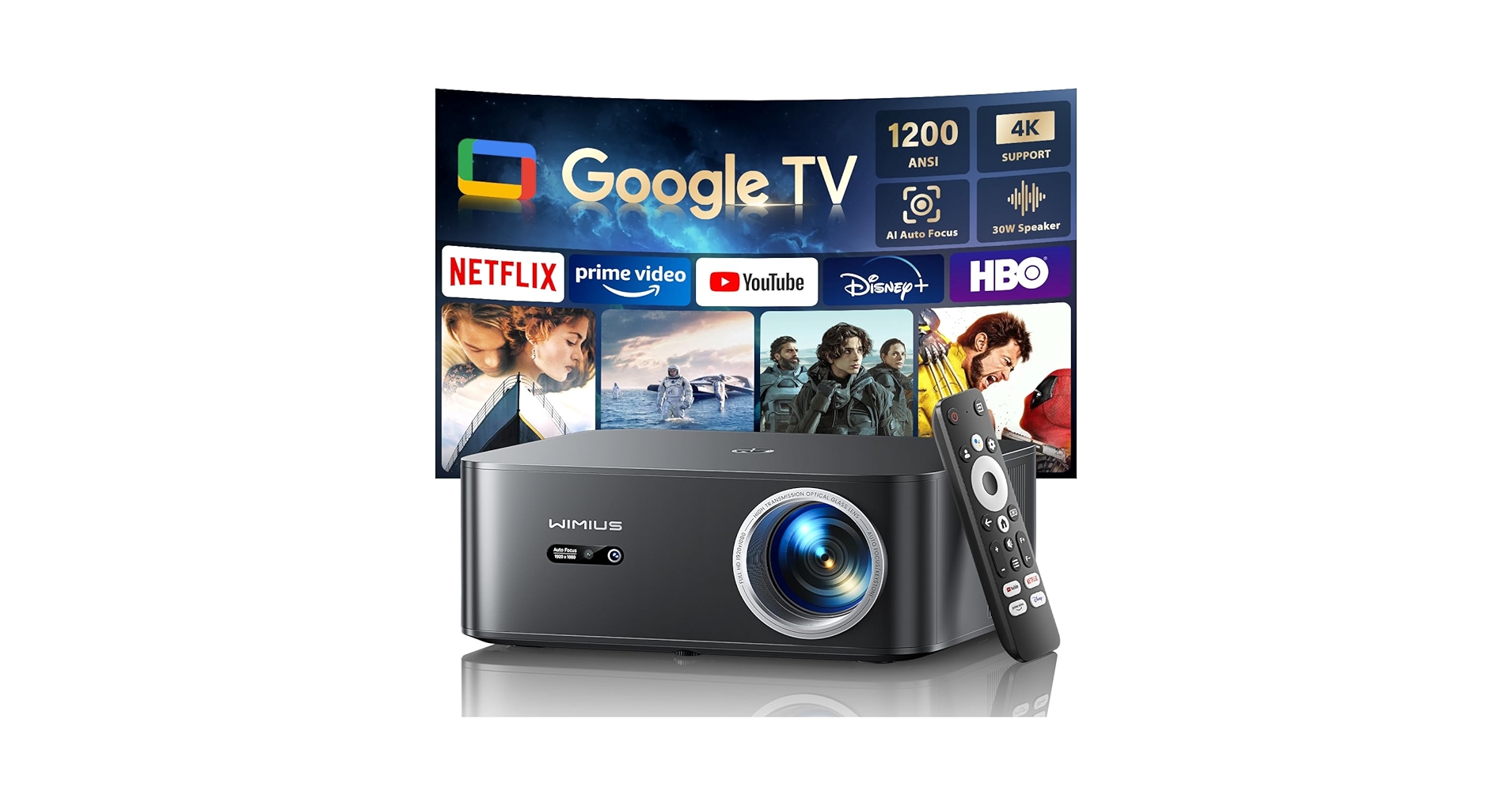 WIMIUS k13 Video Projector 本体 Amazon.com: 【1200 ANSI/Google TV/Netflix-Licensed】Smart