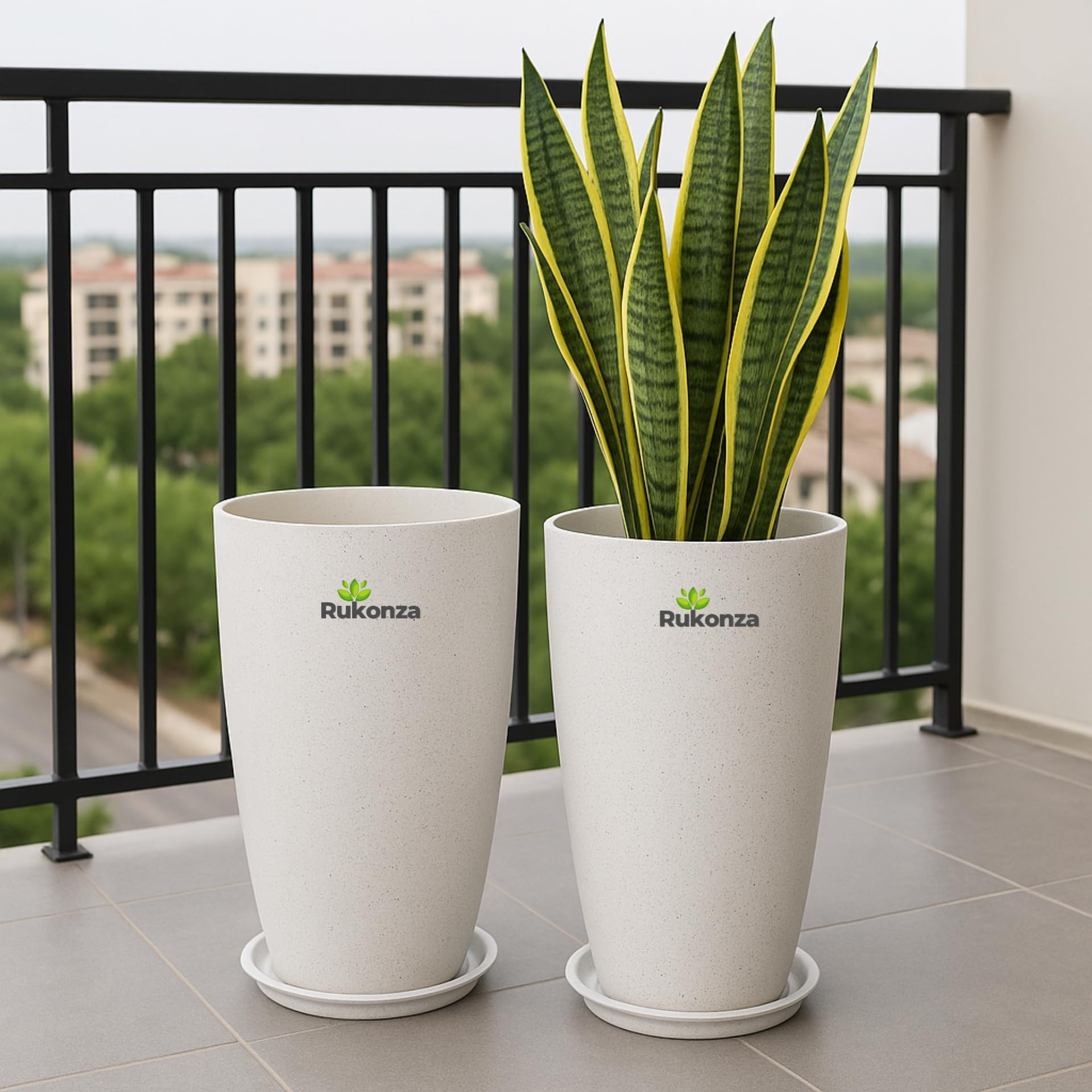 Rukonza Fiber Tower Planters - 4 Pack, White Marble -6 Rukonza Fiber Tower Planters - 4 Pack, White Marble -6