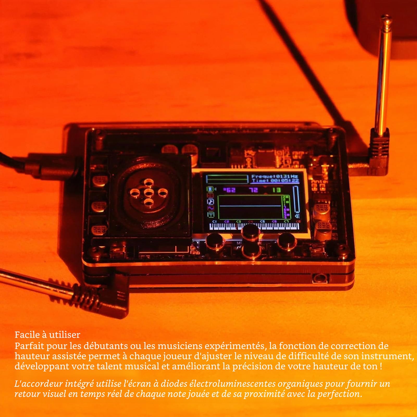 Mini Thérémine avec écran Couleur, Plusieurs Voix Réglables, pour Débutants, Haut-parleurs Autonomes et Antennes Enfichables