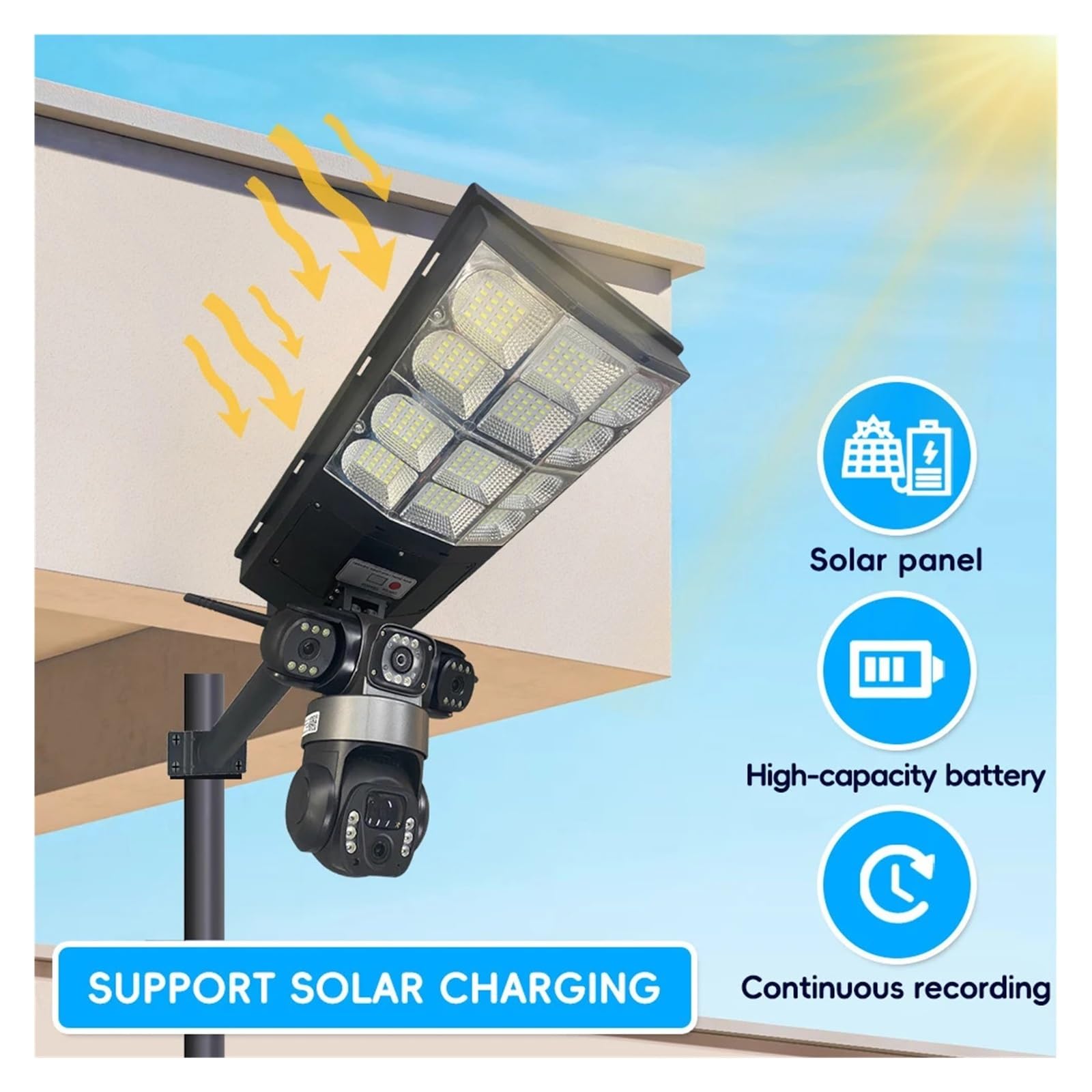 Telecamera for lampione solare 4G 15MP Zoom 10X Registrazione a tre lenti Tracciamento umanoide Lampada for fotocamera esterna Telecomando impermeabile(Wifi camera add 128G)