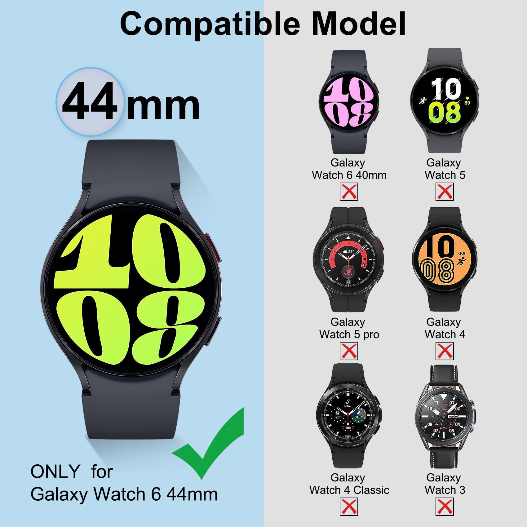 6 Pack Fvlerz Case Compatible with Samsung Galaxy Watch 6 44mm Screen Protector, Soft TPU Face Cover Scratch Resistant Full Protective Bumper Set Accessories for Men Women