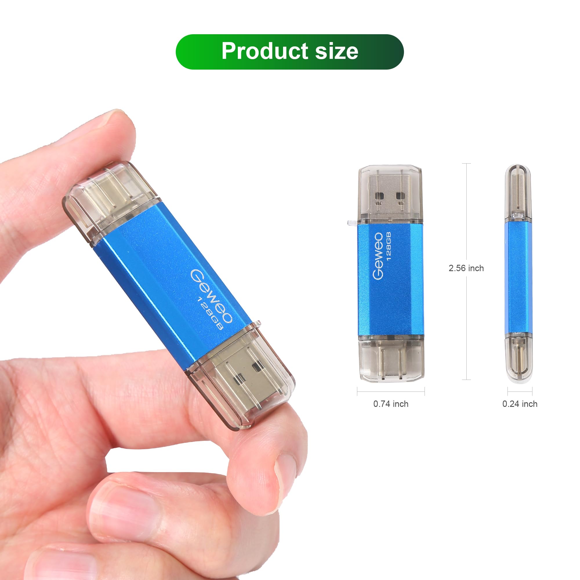 Memoria USB 128GB, Flash Drive USB 2.0 Pendrive 128GB 2 en 1 OTG USB C Memory Stick para Smartphones Android, Windows, Android, Pc, Tabletas y Otras Dispositivos USB o Tipo C (Azul)
