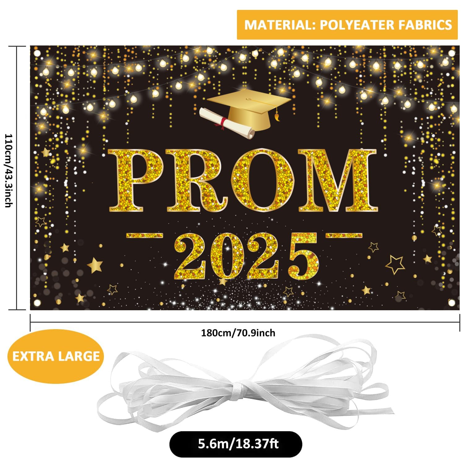 Klassenbanner 2025 – Abschlussball-Deko In Schwarz-Gold, 100x180 Cm – Hintergrund Für Fotos & Feier