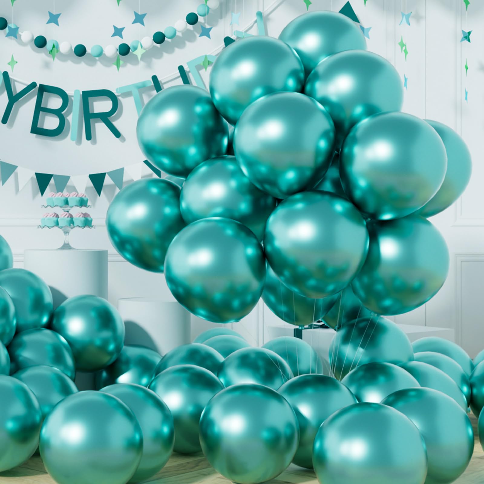 AULE Party Balloons 50 Pcs 12 inch Teal Green Metallic Chrome Helium Shiny Latex Thicken Balloon Perfect Decoration for Wedding Birthday Baby Shower Graduation Christmas Carnival