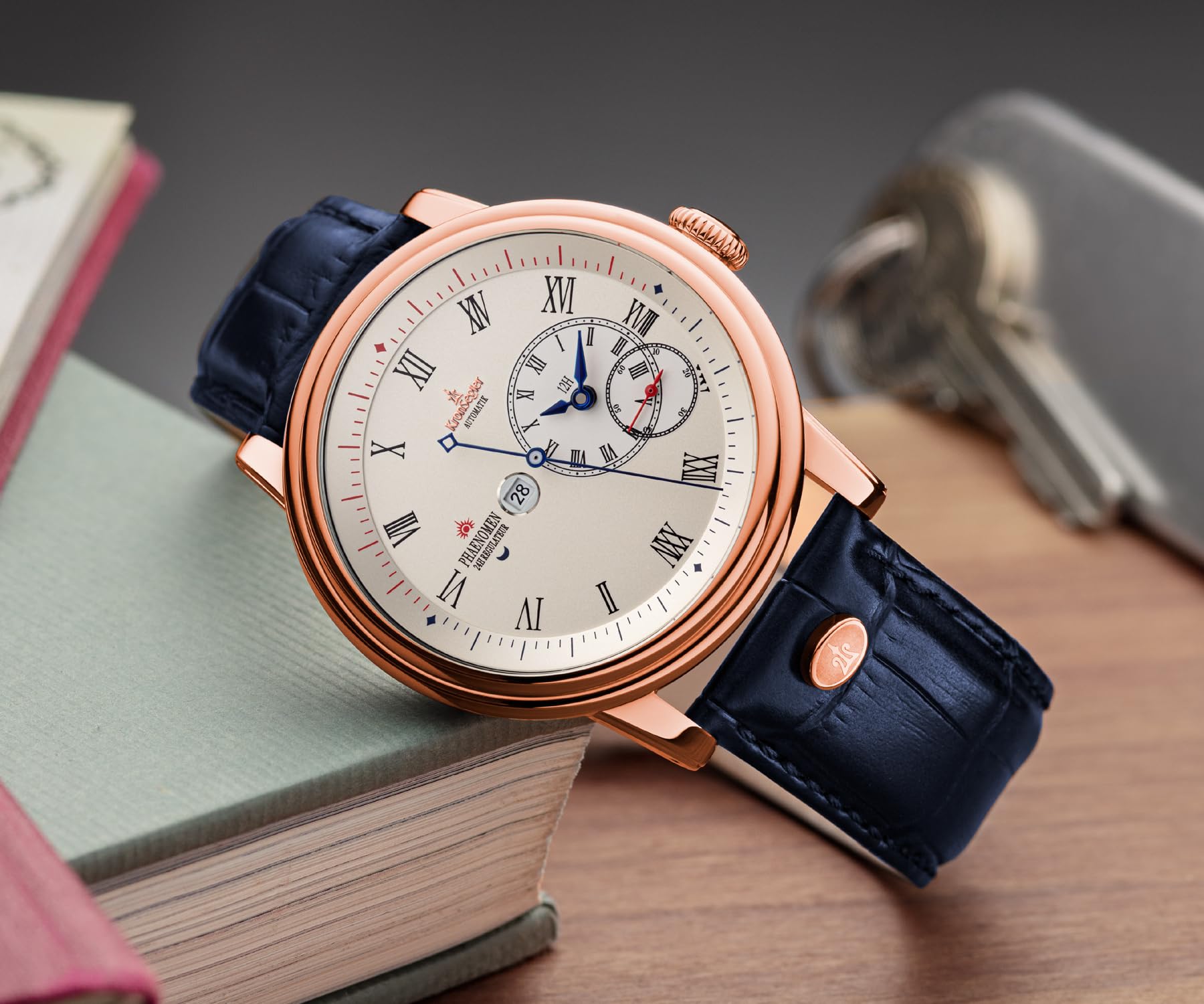 Kronsegler Phaenomen Automatik Regulateur Herren Armbanduhr Rose-Altweiß-Römisch