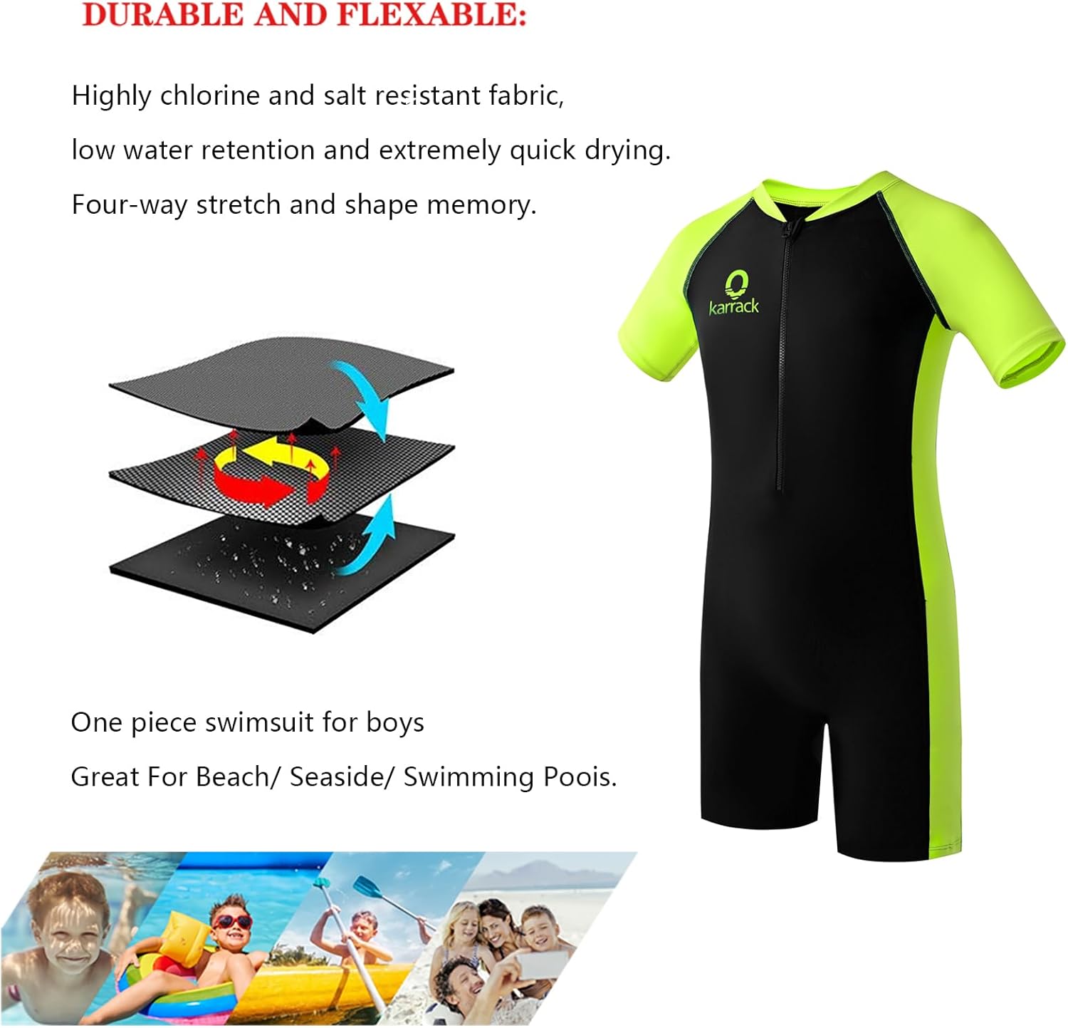 karrack Girls and Boys One Piece Rash Guard Swimsuit Kid Water Sport Short Swimsuit UPF 50+ Sun Protection Bathing Suits - Image 3
