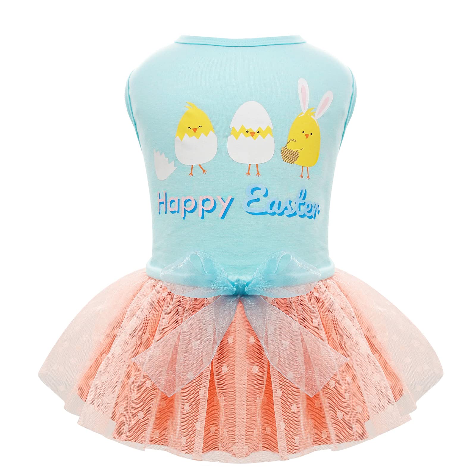 cyeollo Easter Dog Dresses Cute Cartoon Eggs Tulle Dress Holiday Dog Clothes for Small Dogs