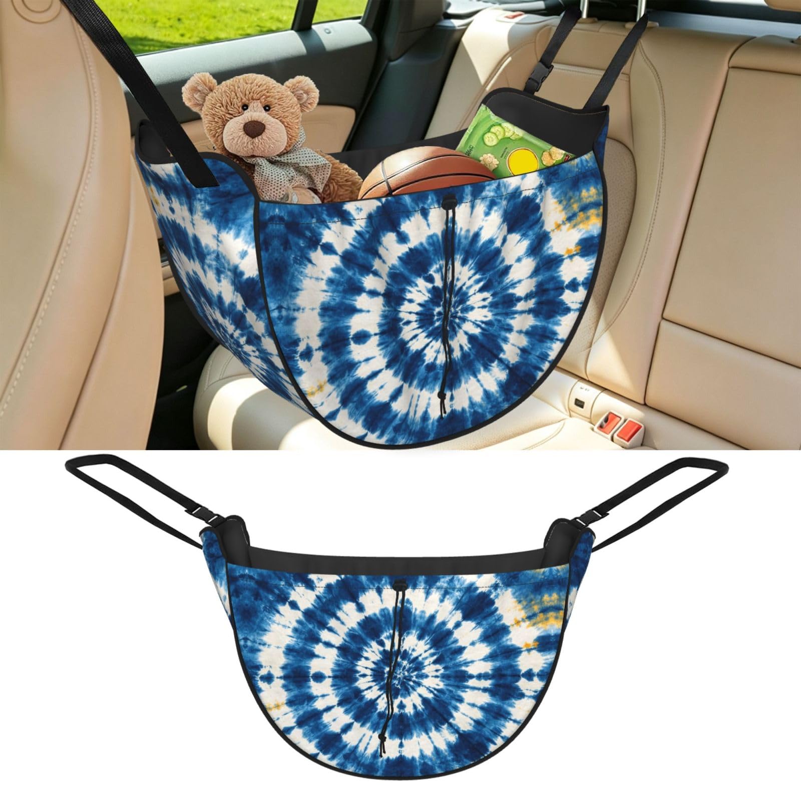 Cntdbu Black Indigo Tie Dye Car Seat Organizer-Backseat Storage Bag For Travel