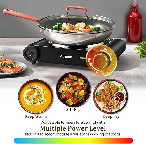 Miniatura 2 de Cusimax Placa Caliente, Placa Caliente Eléctrica de 1500W con Quemador Individual de Encimera de Hierro Fundido de 7.4″, Quemador Superior de Estufa