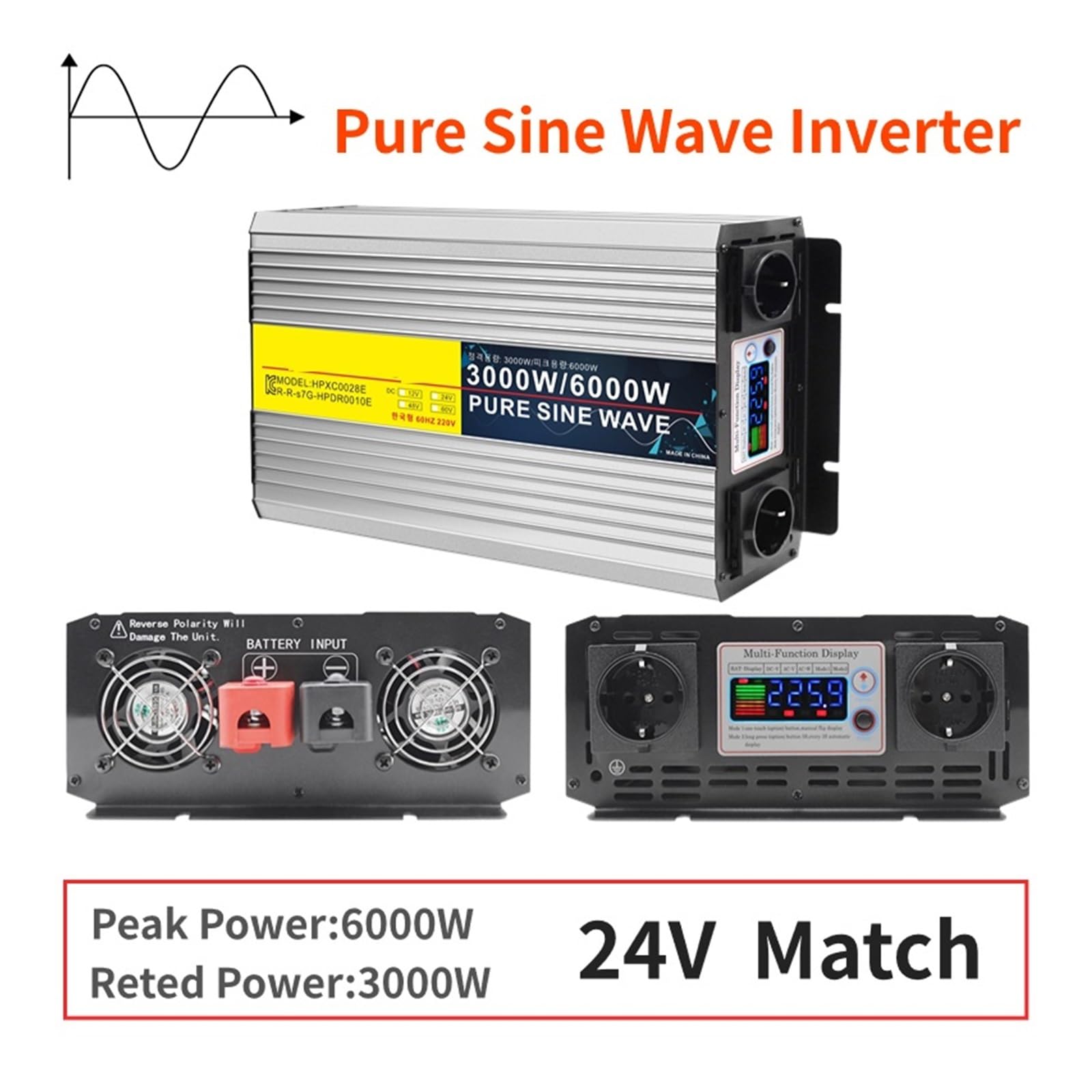 5000W 6000W 8000W 10000W 12000W czysta fala sinusoidalna przetwornica 12V 24V 48V DC na AC 220V konwerter zasilania dla samochodu Solar Off Grid(Eu-6000w-220v-24v)
