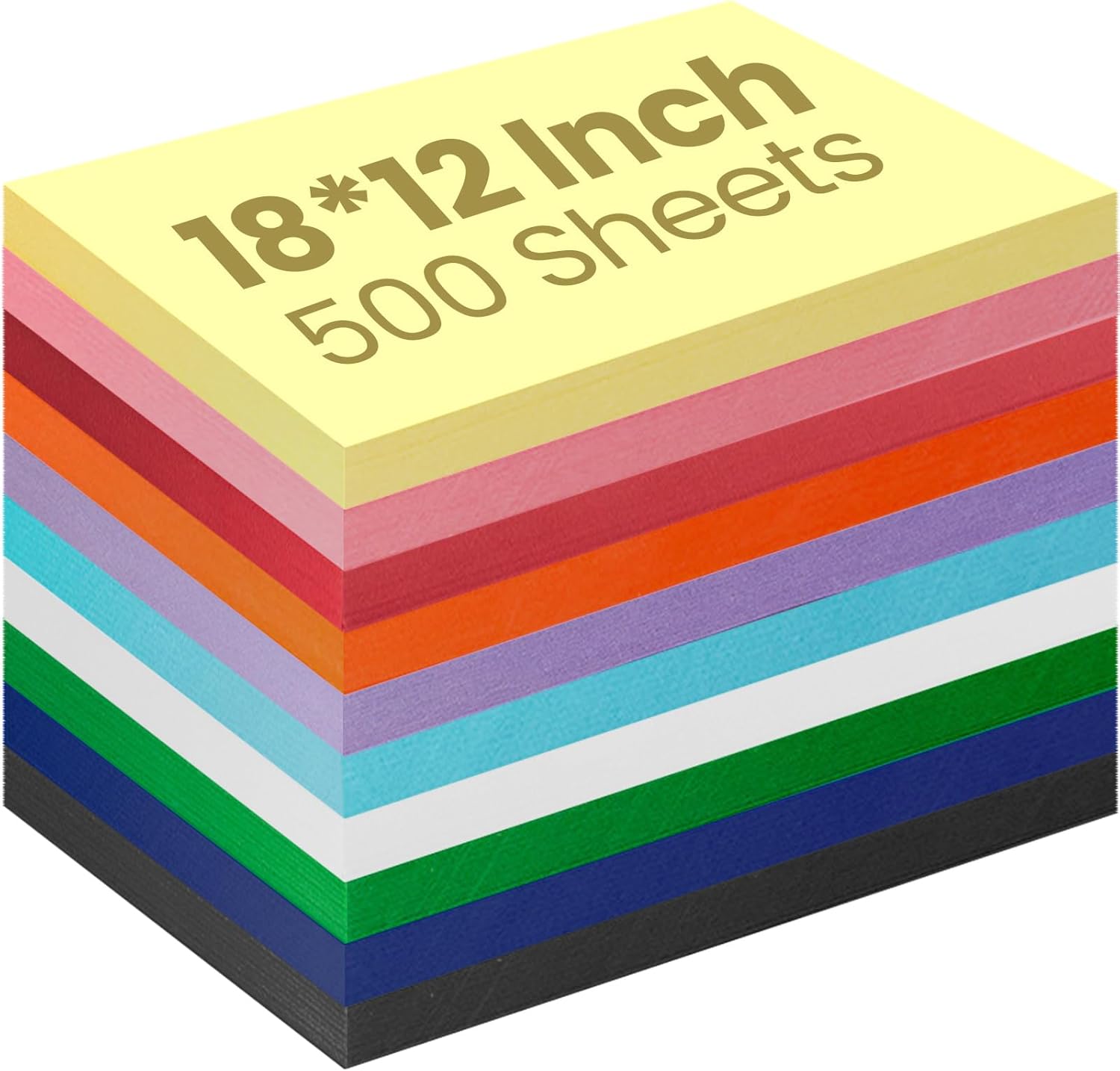 Yahenda 500 Pieces 12'' x 18'' Construction Paper Assorted Colors, Lightweight Card Stock Bulk, Large Colored Construction Paper for Craft Drawing DIY Art Printer Scrapbook Party (Multicolor)