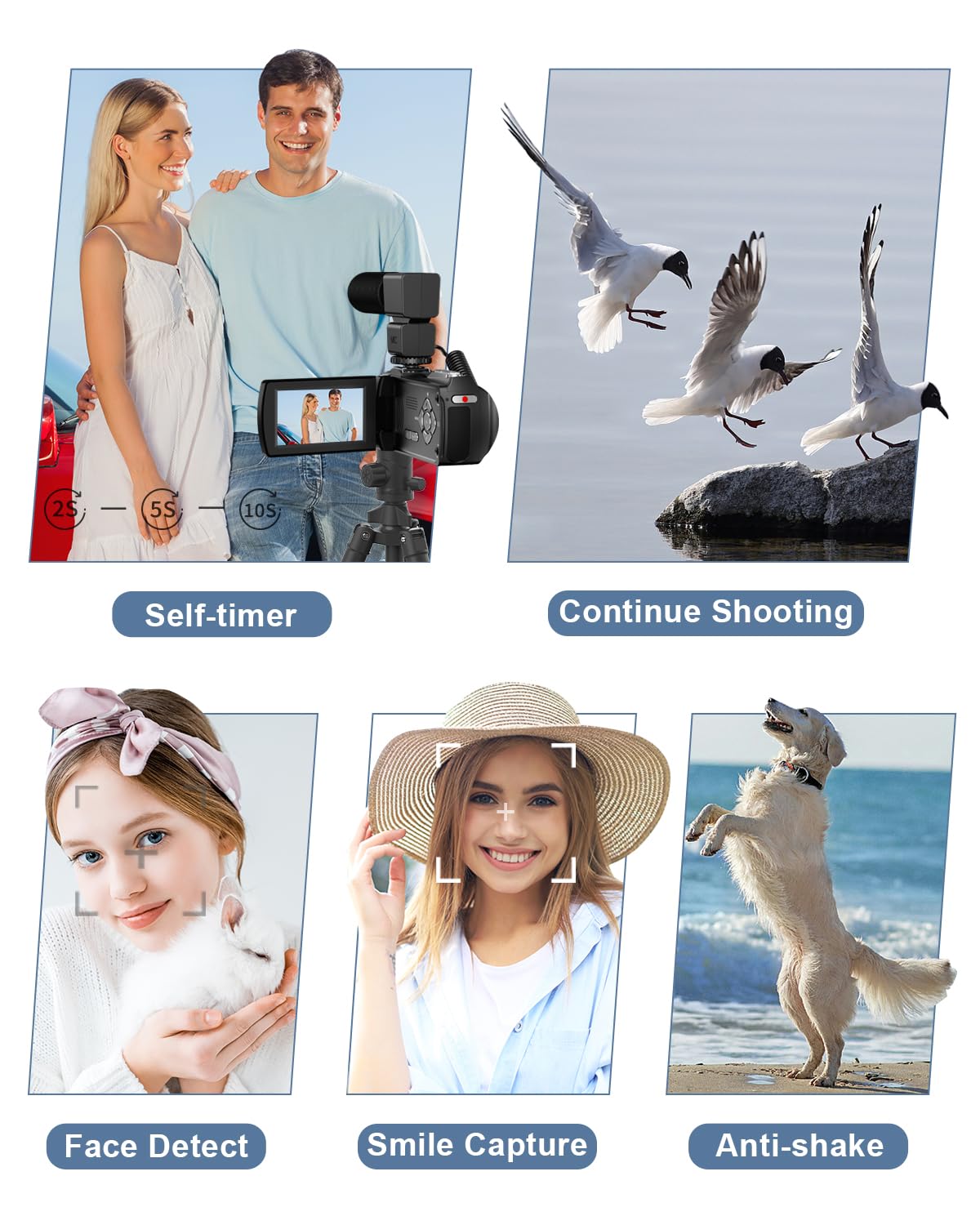 Videocamera con microfono HD 4K Videoregistratore Videocamera Vlogging per YouTube Videocamera per riprese con schermo touch da 3 pollici, zoom digitale 18X e scheda SD 32G