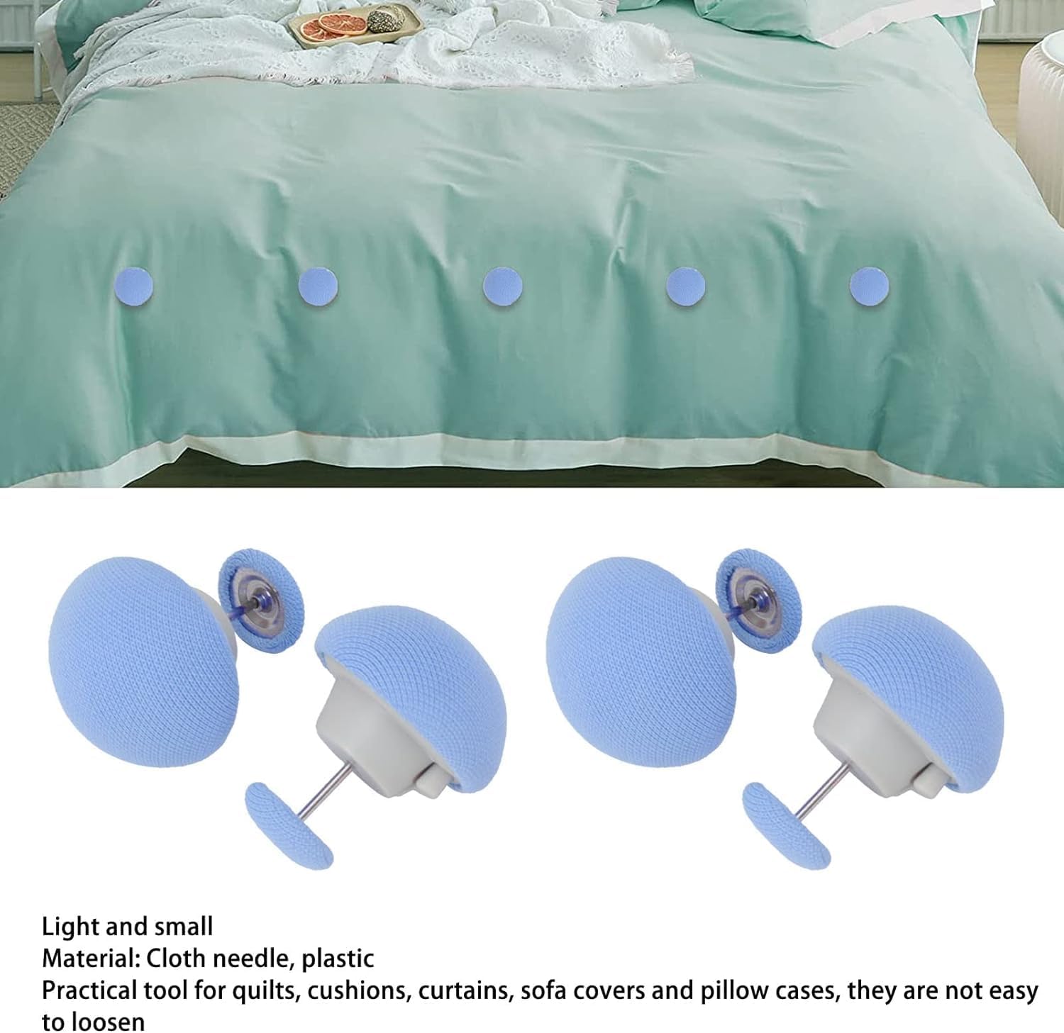 Quilt Fixing Pins Fabric Covered Button Tacks for Cushions Curtains Sofa Covers Upholstery Bedding Duvet Holder Push Pin Fasteners (Blue_16Pcs) 2