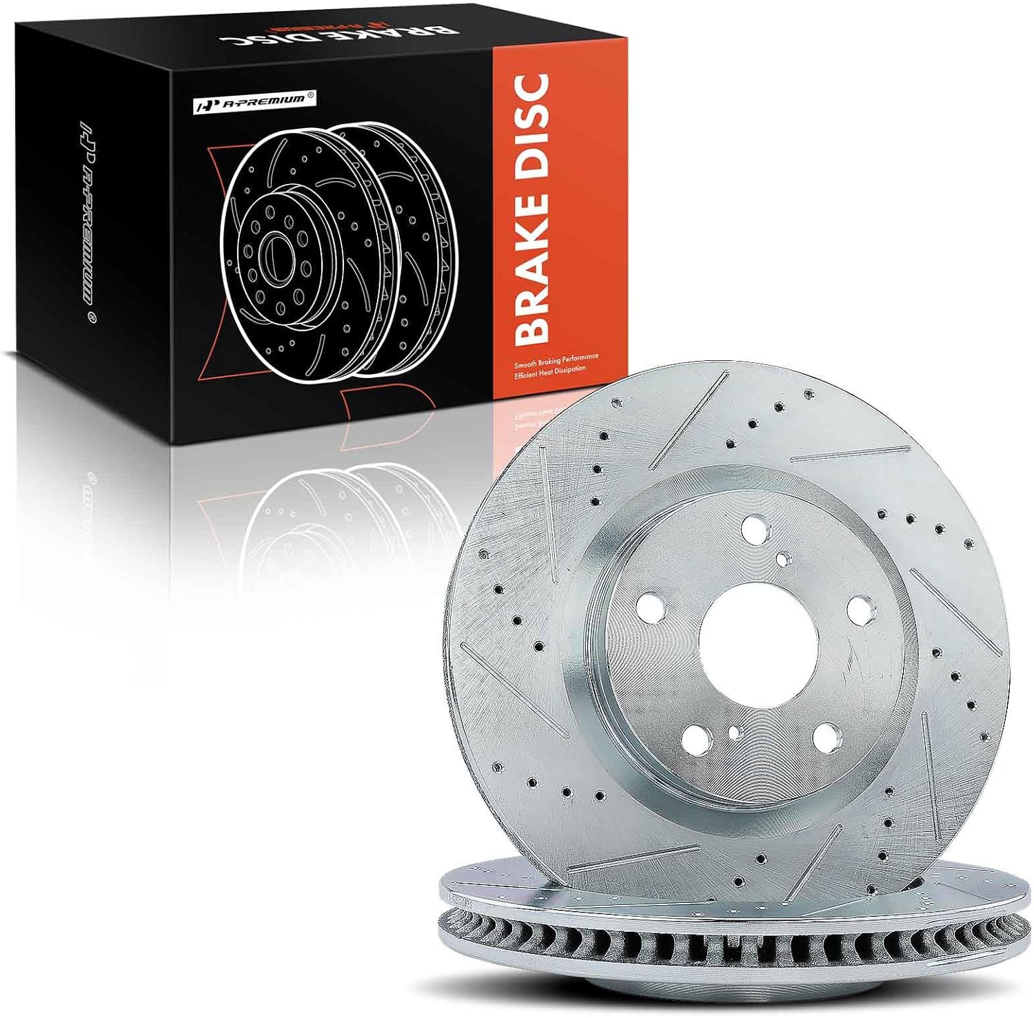 A-Premium 11.65 inch (296mm) Front Drilled and Slotted Disc Brake Rotors Compatible with Select Toyota, Lexus and Pontiac Models - Camry, RAV4, Matrix, Avalon, Mirai, ES350, ES300h, tC, 2-PC Set