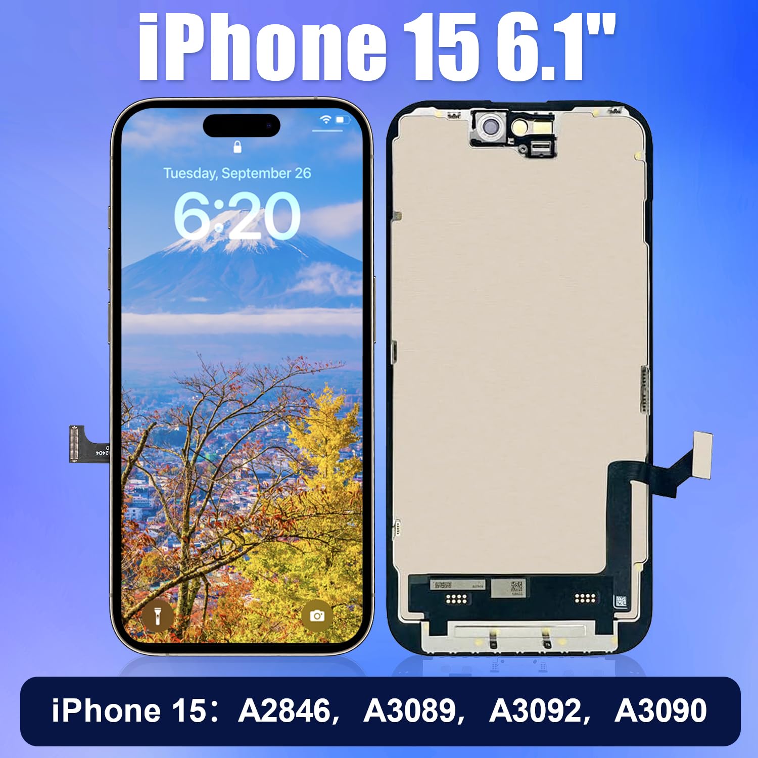 Brinonac Display per iPhone 15, Schermo LCD Retina Full HD 6,1", Kit di Sostituzione Touch Screen con Digitizer e Telaio