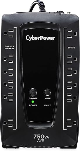 CyberPower AVRG750U AVR UPS System, 750VA/450W, 12 Outlets, Compact, Black