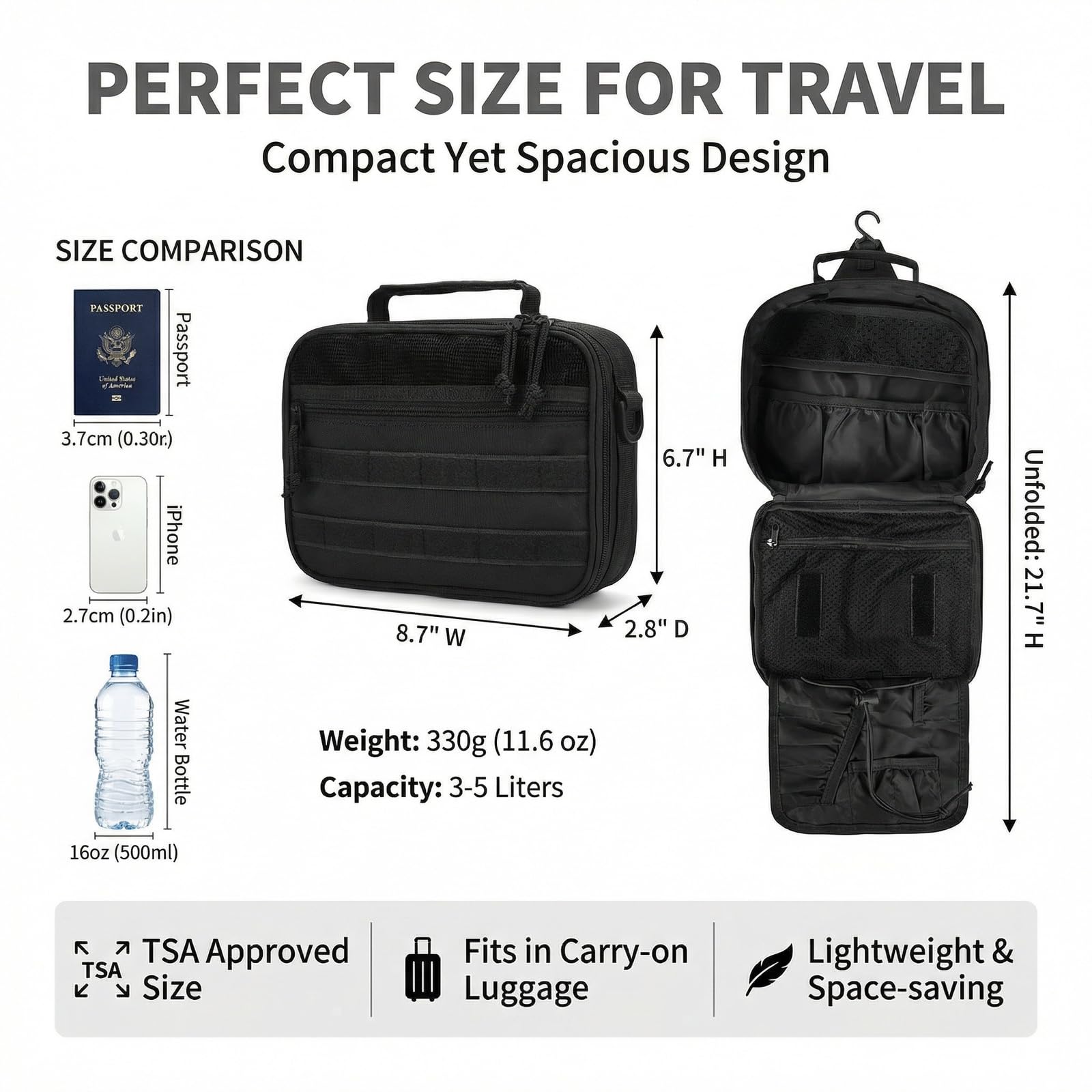 VELVEBAG Neceser de viaje para hombre, bolsa de aseo táctico para hombre, bolsa de aseo colgante para hombre, bolsa de aseo de viaje, bolsa de aseo para hombre, bolsa de ducha, Negro, Neceser colgante