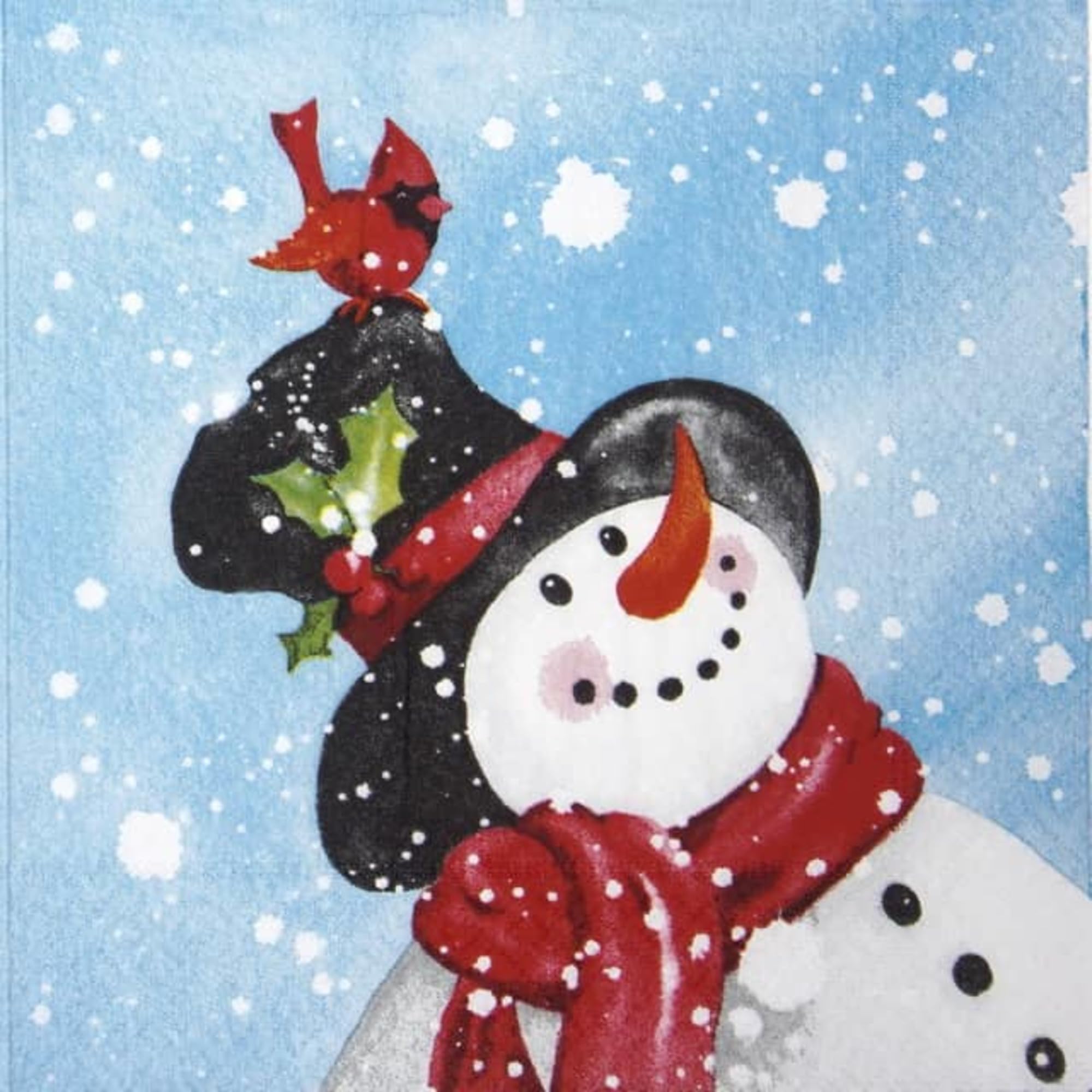 Set of 2 Individual Decoupage Paper Party Napkin Christmas Snowman Watercolor Decor Luncheon Napkins for a Birthday Holiday, Wedding, Cocktail Party