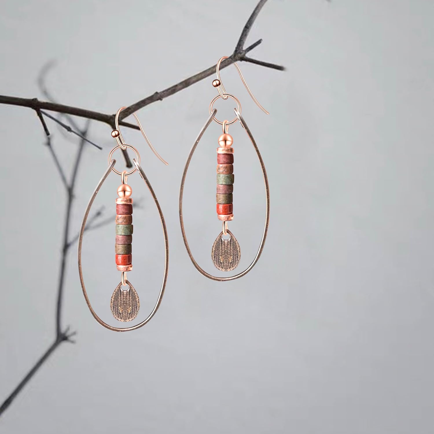 Bohemian Vintage Copper Teardrop Beaded Dangle Drop Earrings Alloy Hollow Tribal Hook Earrings For Women - Image 5