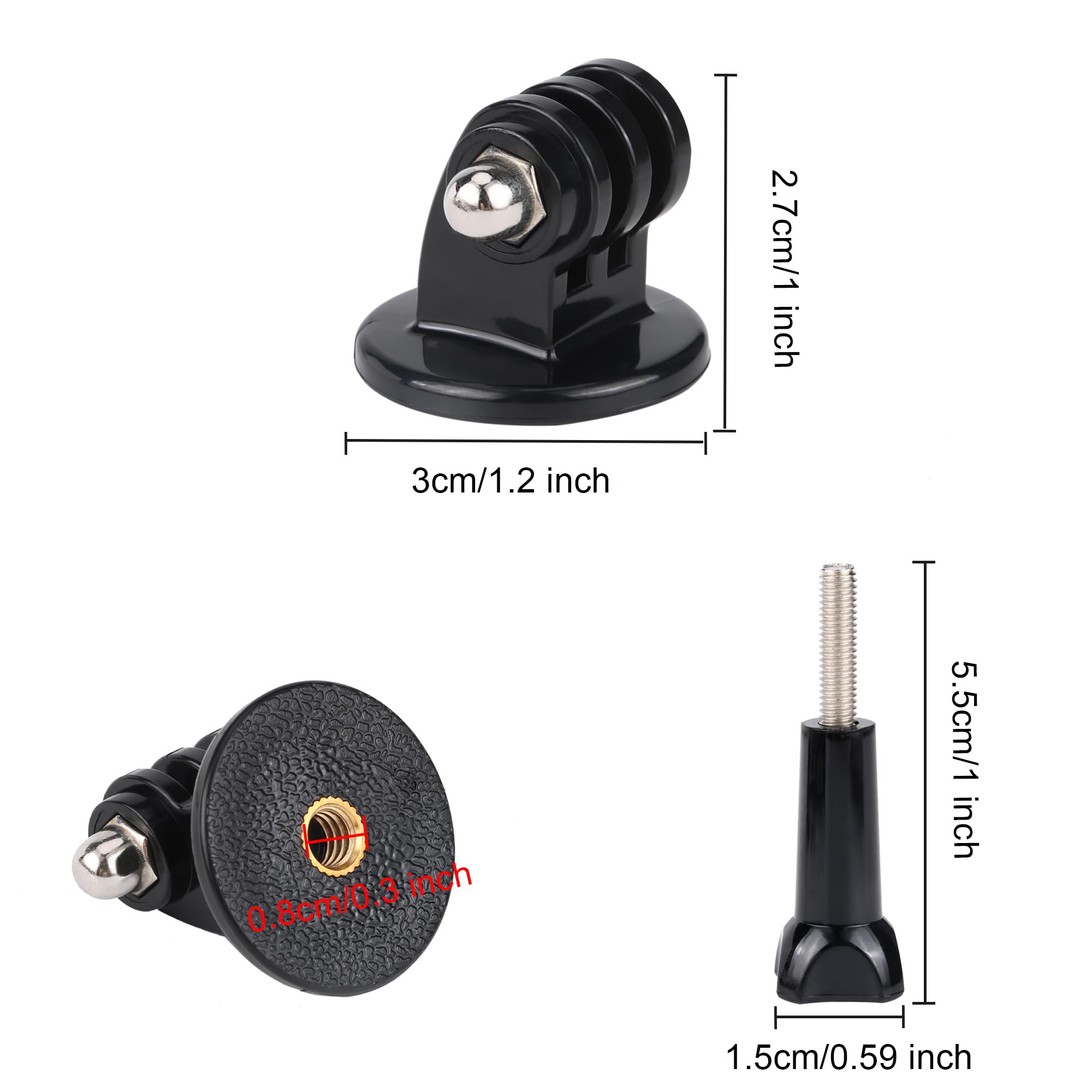 9 Gruppi Supporto per Adattatore per Treppiede Adattatori Gopro con Vite a Testa Zigrinata Adattatore per Treppiede