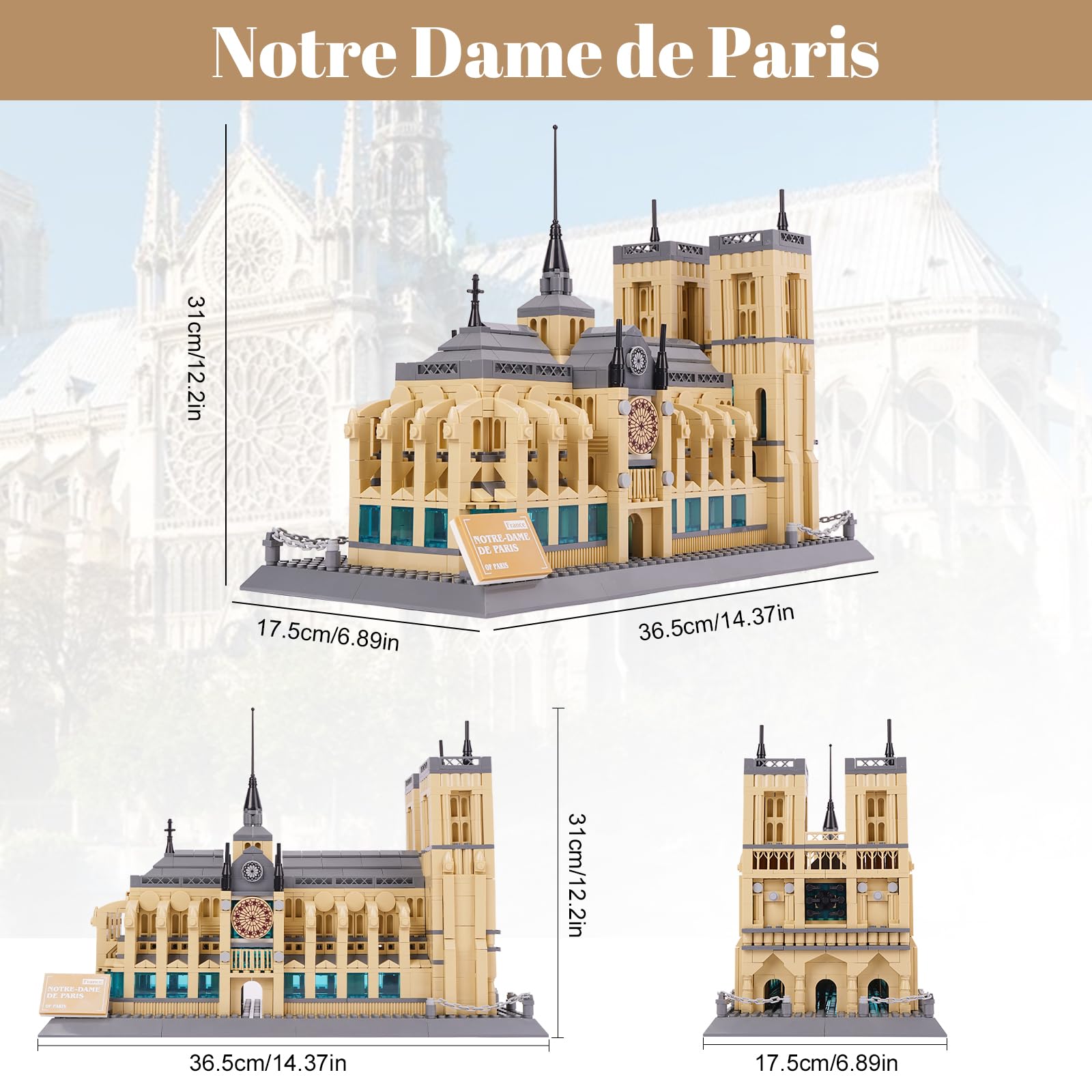 Juego Bloques construcción la Catedral Notre Dame, Kit Modelos arquitectónicos Historia mundialmente Famosa, Juego colección monumentos Famosos para Adultos niños Mayores 8 años 1382 Piezas