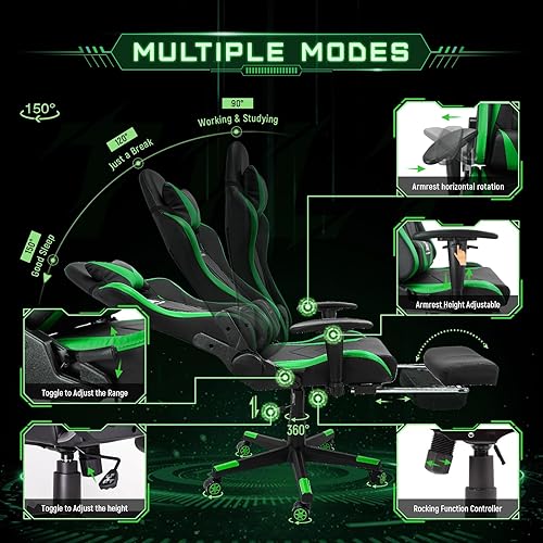 Miniatura 4 de AA Products - Silla ergonómica de carreras para computadora con respaldo alto, silla ajustable con reposapiés, silla giratoria de soporte lumbar,
