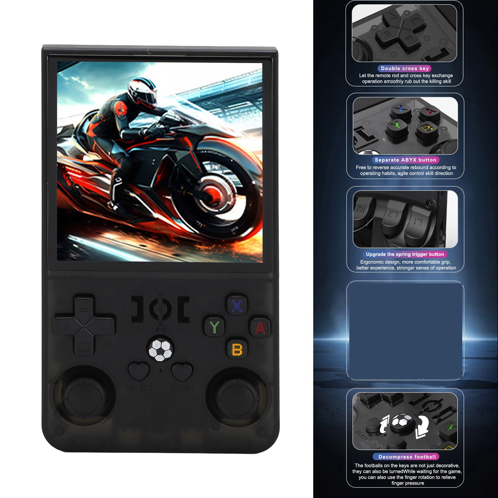 Console di gioco portatile retrò, dispositivo di gioco portatile con schermo IPS da 4 pollici 720x720, batteria ricaricabile da 4000 mAh, doppio joystick 3D per Linux, include (128 GB)