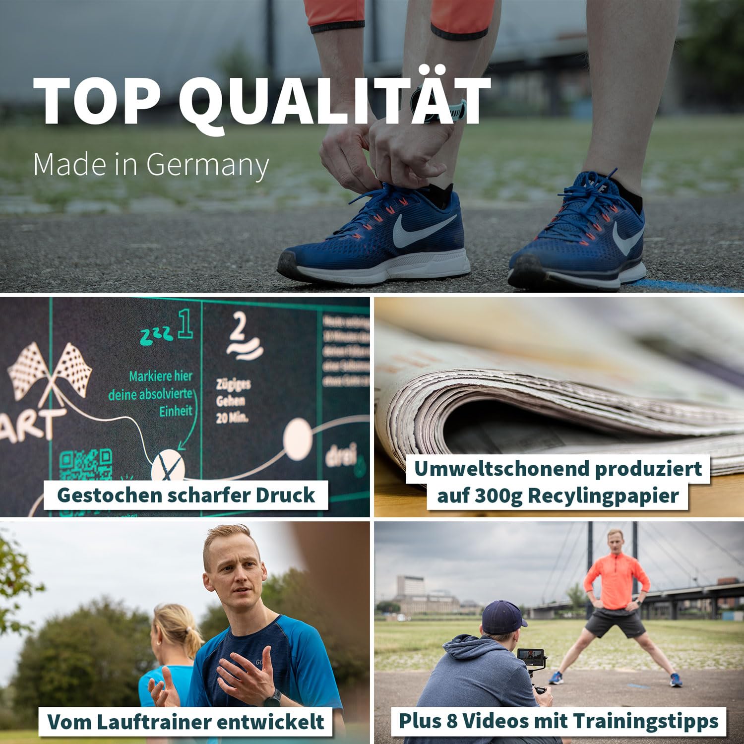 runnersflow Trainingsplan zum Joggen für Anfänger - 30 Min. Jogging in 8 Wochen - DIN A2 Poster deutsch - Trainingsposter zum Fit Werden & Abnehmen - Gym Training