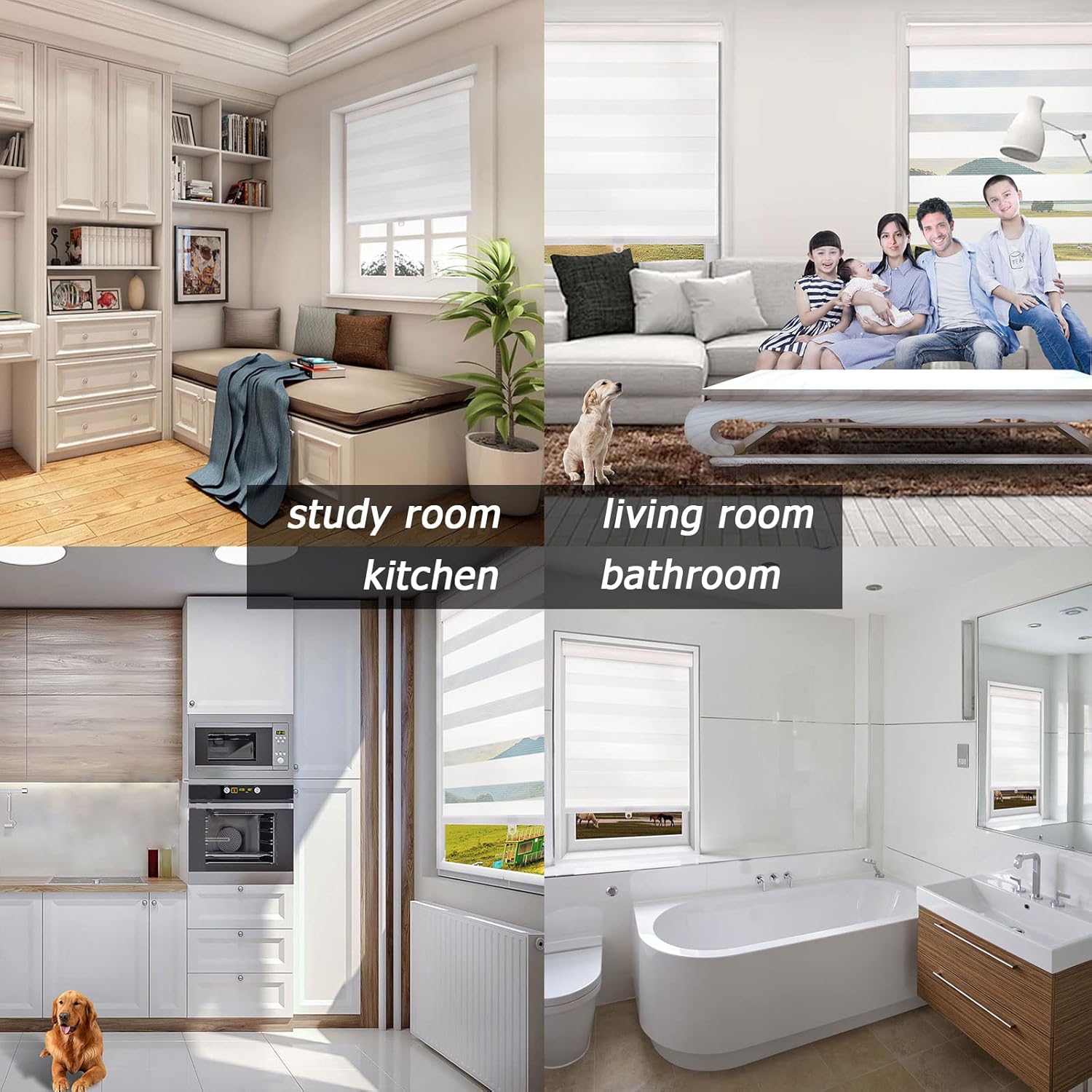 Cordless Zebra Blinds Window Blinds and Shades Dual Layer Roller Shades, Sheer or Privacy Light Control [ White 57" W x 64" H] Custom Cut to Size, 18 to 72 inch Wide