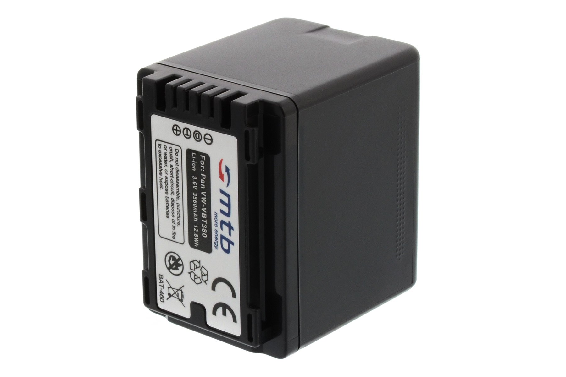 2 Batterie VW-VBT380 per Panasonic HC-V230, V250, V270.. / VFX979 ... v. lista! [3.6V - 3560mAh - Infochip (con indicazione del tempo rimanente di ripresa!)