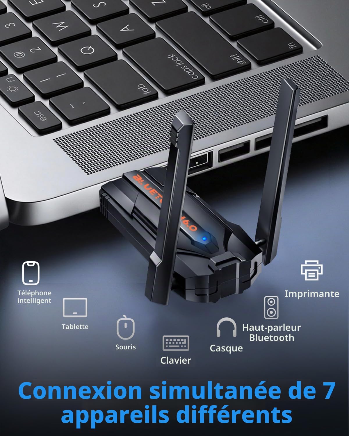 ZEXMTE Adaptateur Bluetooth 6.0 pour PC, double antenne USB, émetteur-récepteur Bluetooth Plug & Play, longue portée de 200 m, puce Realtek RTL616, EDR & BLE, sans pilote pour Windows 11/10/8, noir